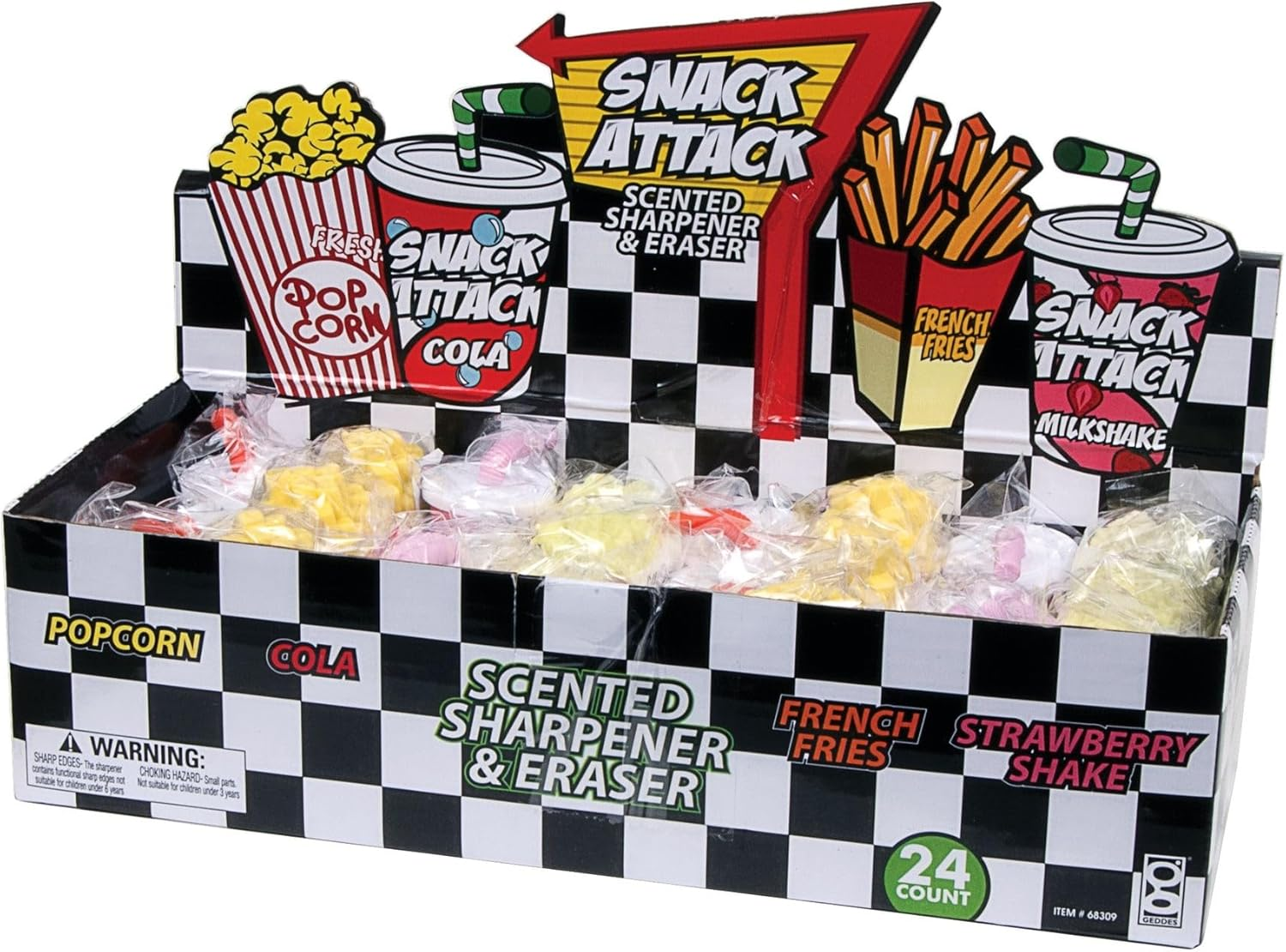 Geddes Raymond Snack Attack Scented Pencil Sharpener and Assortment Pencil Eraser (Pack of 24) image number 2