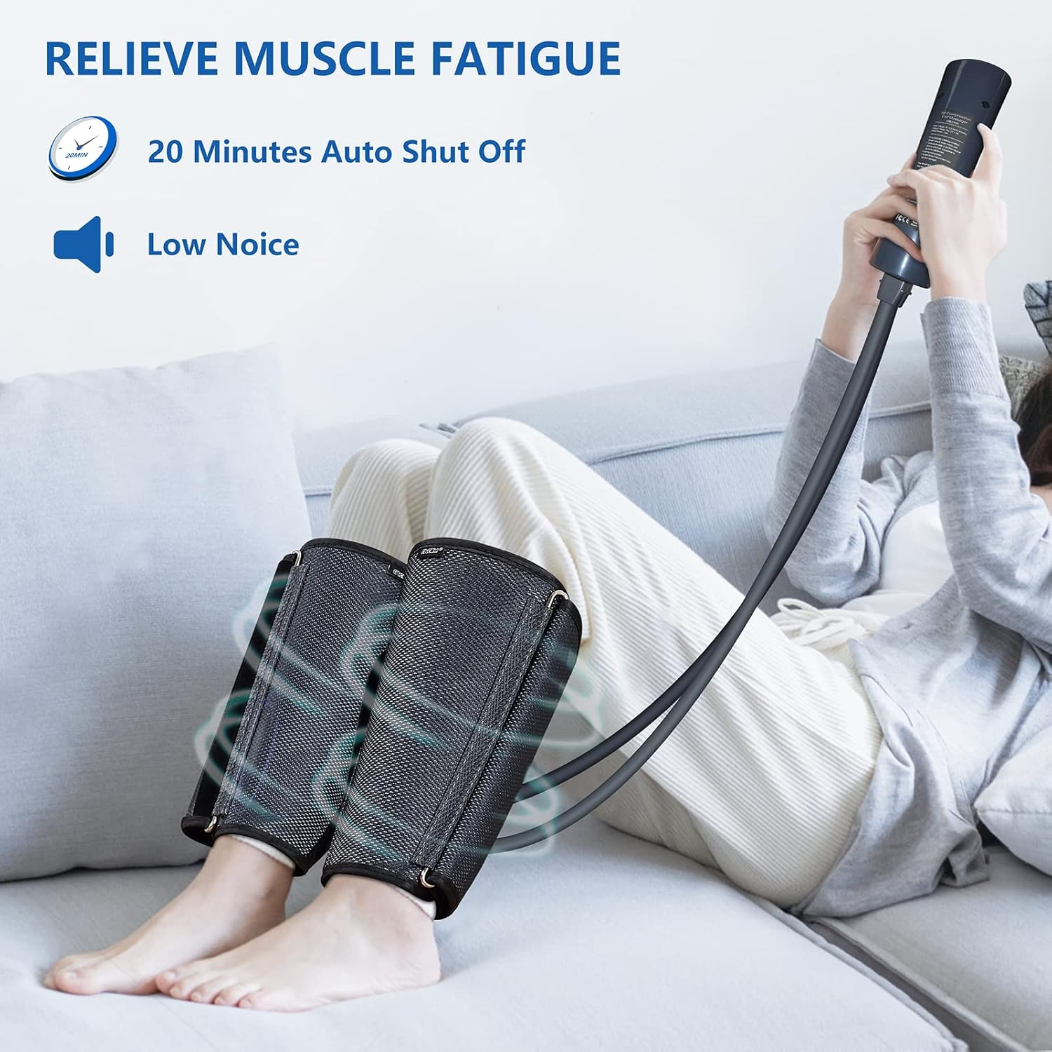 CINCOM Leg Massager for Circulation Air Compression Calf Wraps for Foot Calf & Arm Relaxation and Helpful for RLS and Edema and Muscles Relaxation image number 4