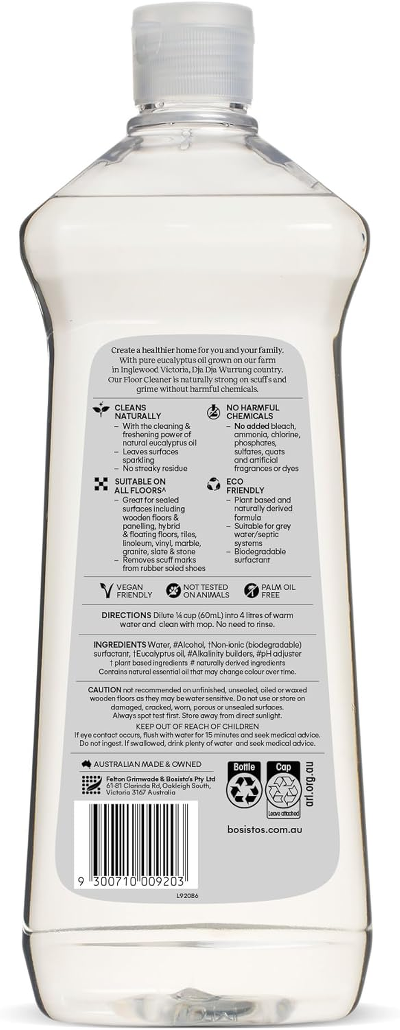 Bosisto'S Floor Cleaner 750Ml | with Pure Eucalyptus Oil, Natural Cleaning, Naturally Strong on Scuff Marks & Grime, No Harmful Chemicals, Streak Free, Eco Friendly, Australian Made & Owned image number 2