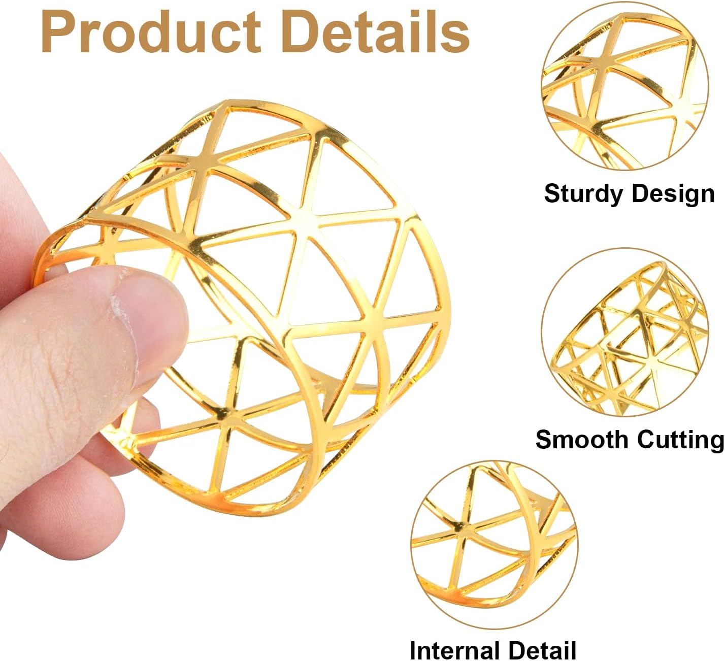 12Pcs Napkin Rings,Funcyboo Gold Napkin Rings Set Metal Napkin Rings Napkin Holder for Wedding Party Christmas Dinner Table Decorations(Gold) image number 2