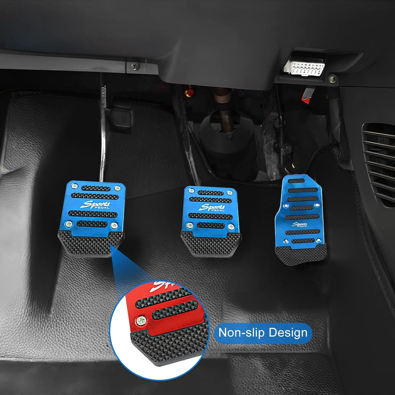 3 PCS Car Non-Slip Aluminum Alloy Pedal Pads, Manual/Automatic Gearbox Gas Pedal Brake Pedal Cover, Anti-Rubbing Car Clutch Pedal Kits, Auto Universal Replacement Accessories (Blue) (Blue) image number 1