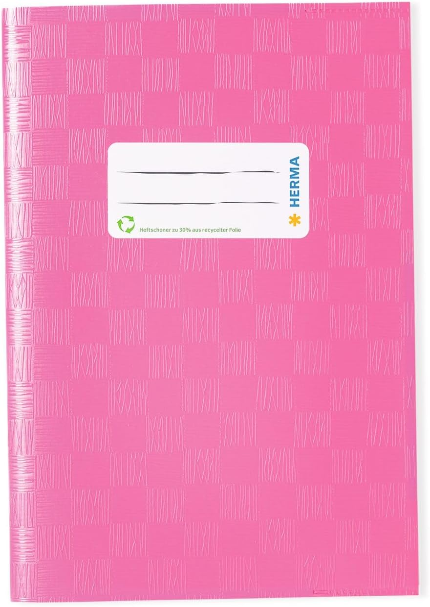 HERMA Exercise Book Cover A5, with Inscription Label, Made of Wipeable and Sturdy Plastic, Slip on Cover Jackets for School, White - Rose