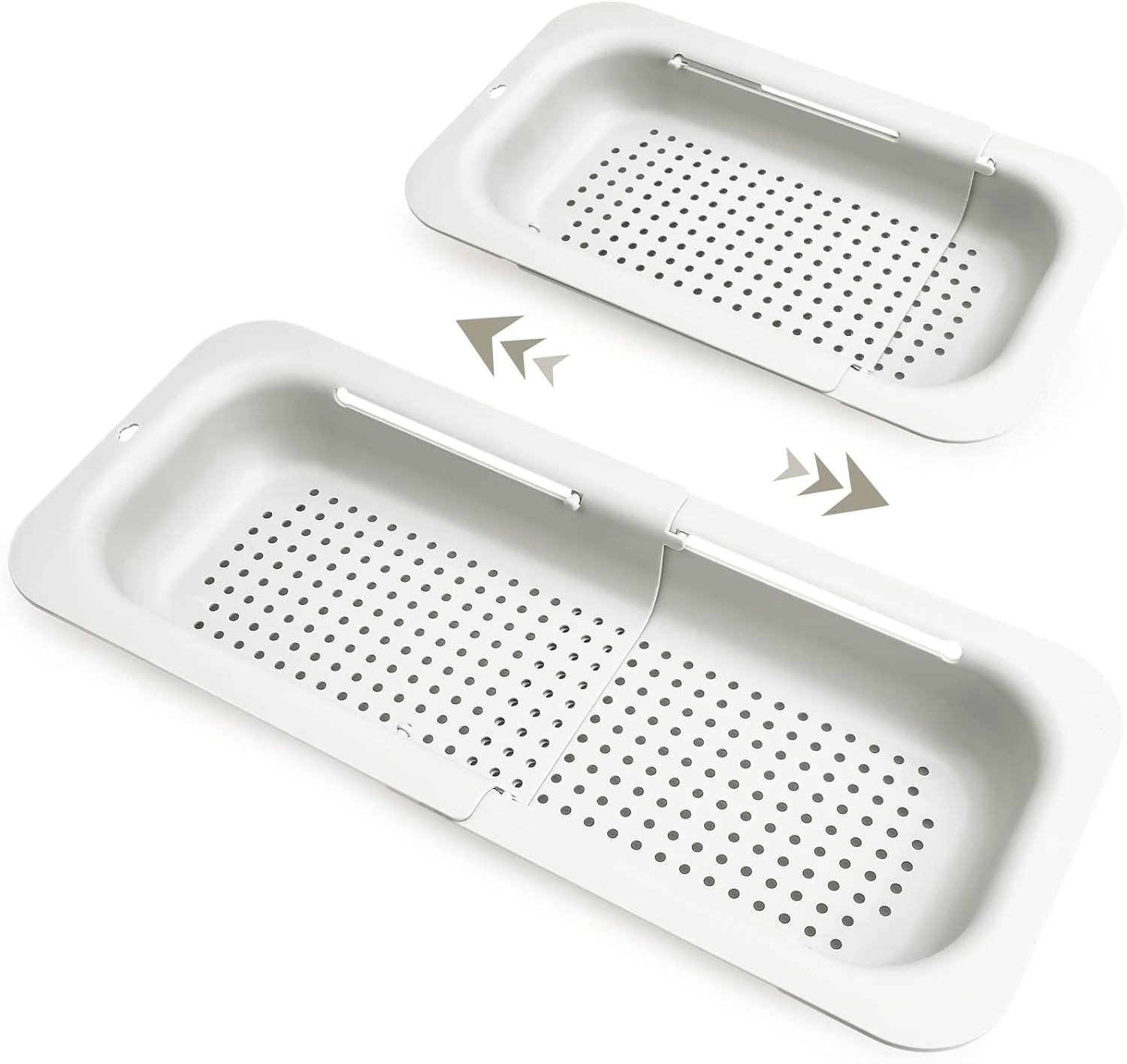 Extendable Colander Strainer over the Sink, Retractable Kitchen Sink Basket to Wash Vegetables and Fruits, Food Strainers to Drain Pasta and Dry Dishes, Plastic Colanders for Sink White Medium - Green image number 3