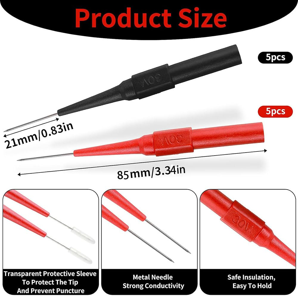 Multimeter Probes Kit,10 Pcs Needle Test Probes with 0.7Mm Insulation Pins, Non Destructive Wire Piercing for Automotive and Electronics Durable Multimeter Probe Set (Safe and Precise) image number 5
