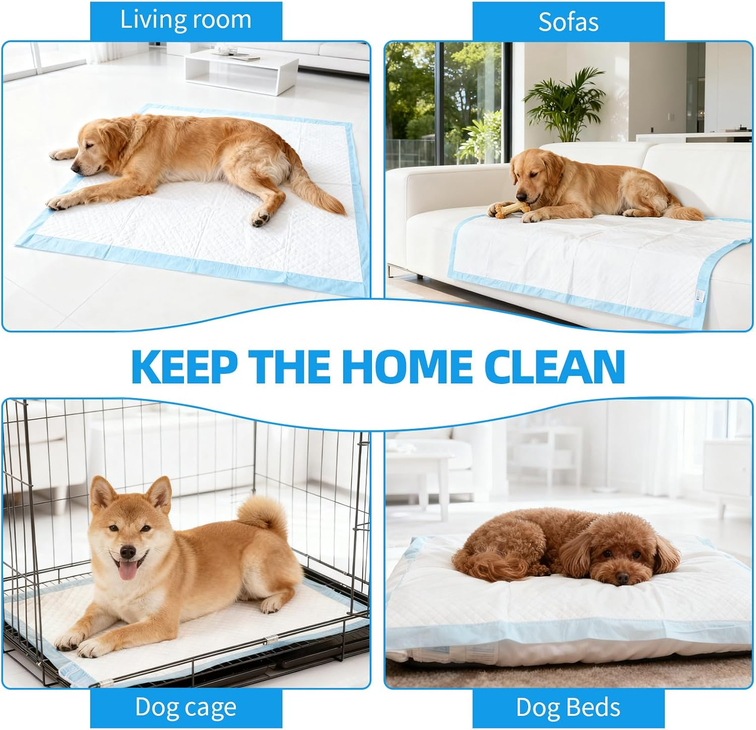 Clevinger Disposable Training Pads 60X60Cm, 100PCS Pet Training Puppy Dog Pee Pads Super Absorbent & Leak-Proof, Disposable Pet Piddle Pad and Potty Pads for Dogs,Puppies,Doggie(1 Pack-100Pcs) image number 1