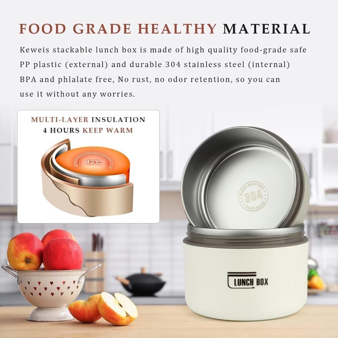 Insulated Lunch Box Set Adult, Insulated Foodgrade 304 Stainless Steel Lunch Containers with Thermal Bag, Leakproof Stainless Steel Food Container,Stackable Thermal Food Jar for Work Picnic