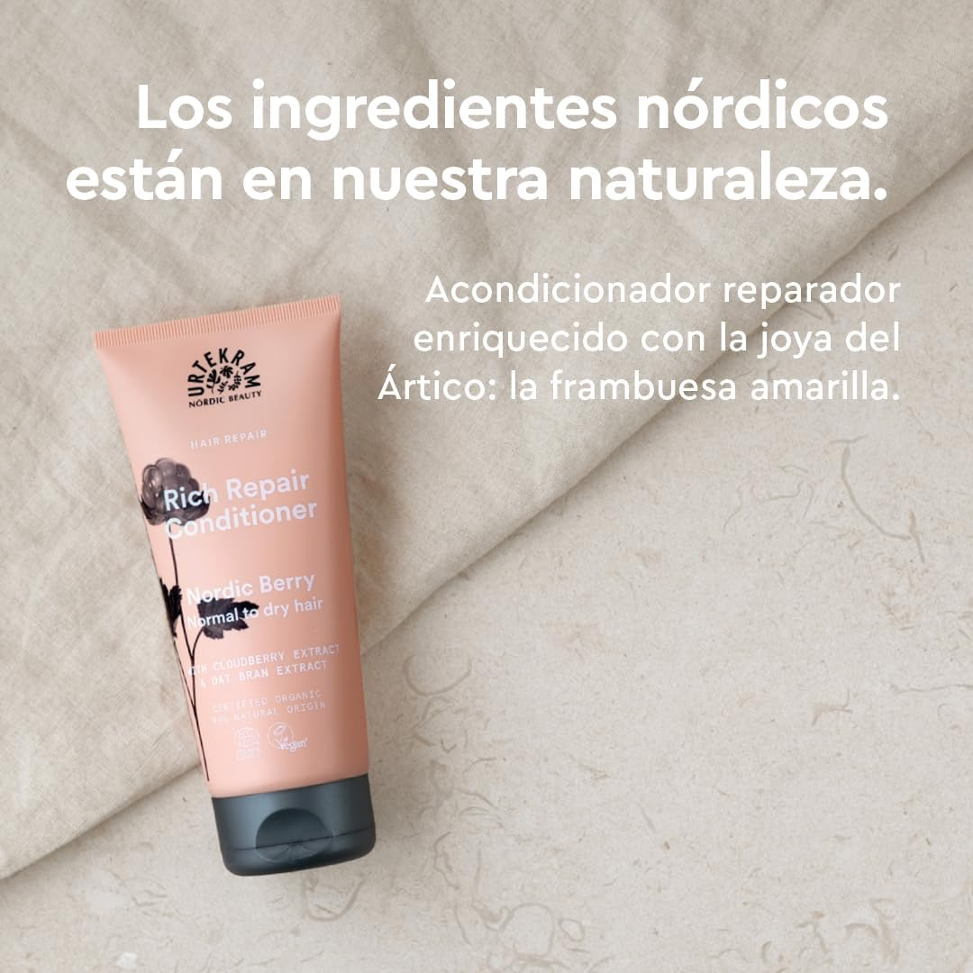 Urtekram Nordic Berry Rich Repair Conditioner with Cloudberry, Oat Oil & Aloe Vera - Moisturising & Repairing for Normal to Dry Hair - Vegan & Natural - 180 Ml