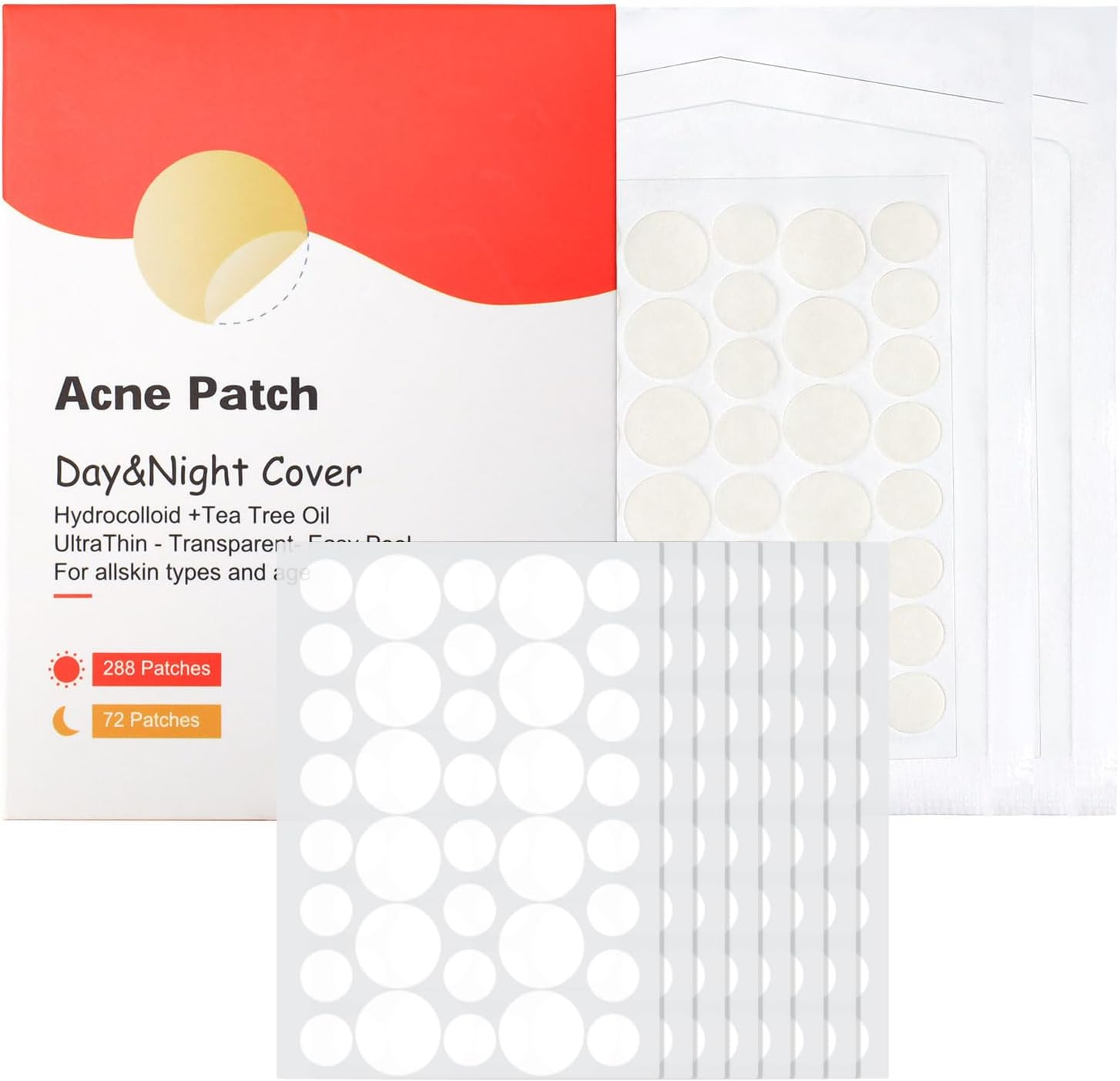 360Pcs Pimple Patches for Face, Acne Patches 2 Size, Hydrocolloid Patches for Covering Zits and Blemishes, Invisibly Thin Spot Stickers for Face and Skin, 288Pcs Day Use + 72Pcs Night Use (360) image number 4