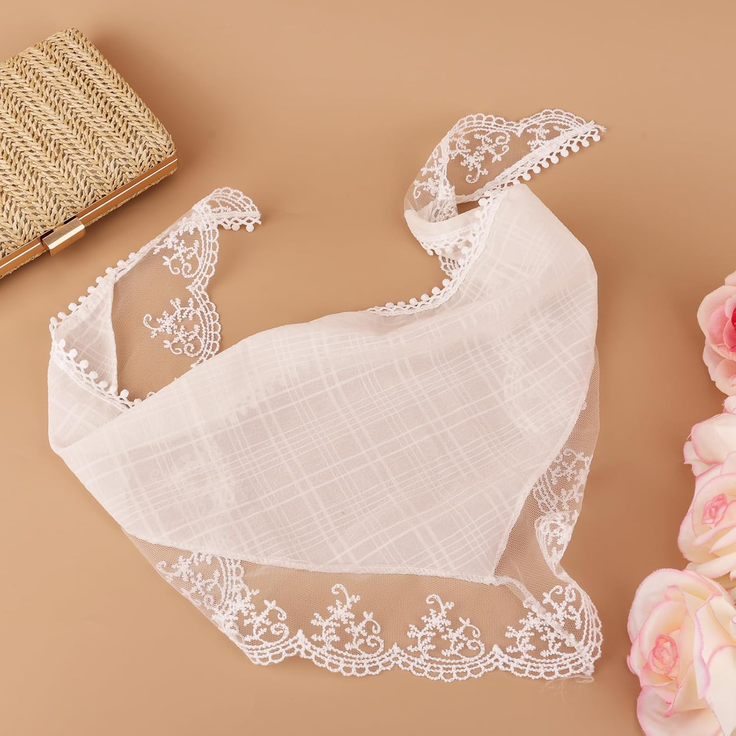 Lace Headband, Stylish Women Beige Lace Hair Scarf Headband Adorable Hair Styling Accessories for Girls Women image number 2
