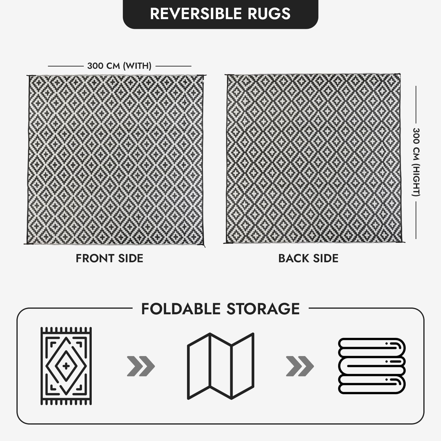 Outdoor Rug - Diamond Black and Grey Square (300 X 300 Cm)