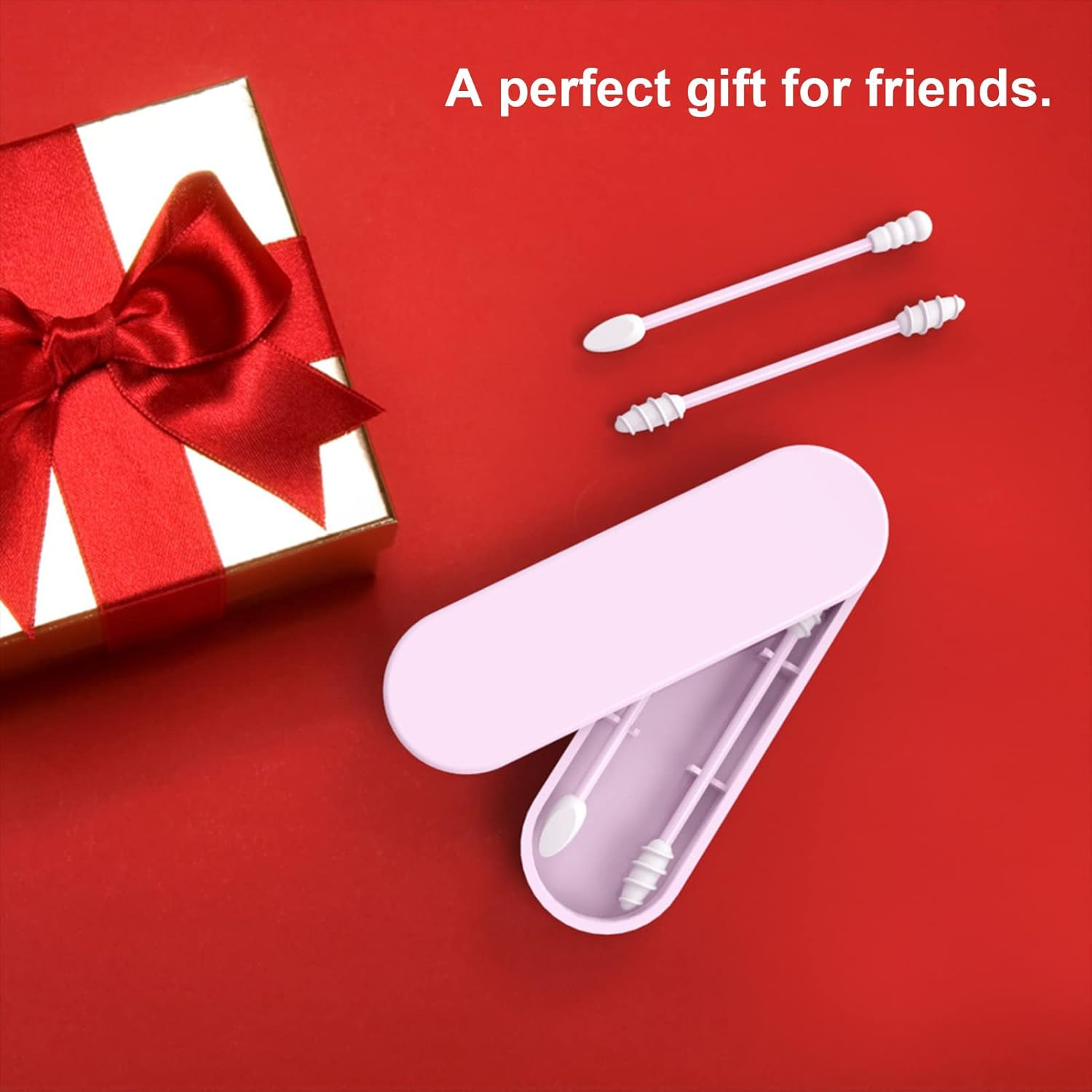 Silicone S Stick Reusable Portable and Cleanable Ear Q-Tip Rough Friction S for Ear Cleaning Makeup 2Pcs Pink