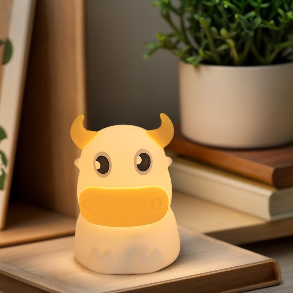 LED Silicone Night Light Rechargeable Patting Lamp Cartoon Touch Light (Cow)