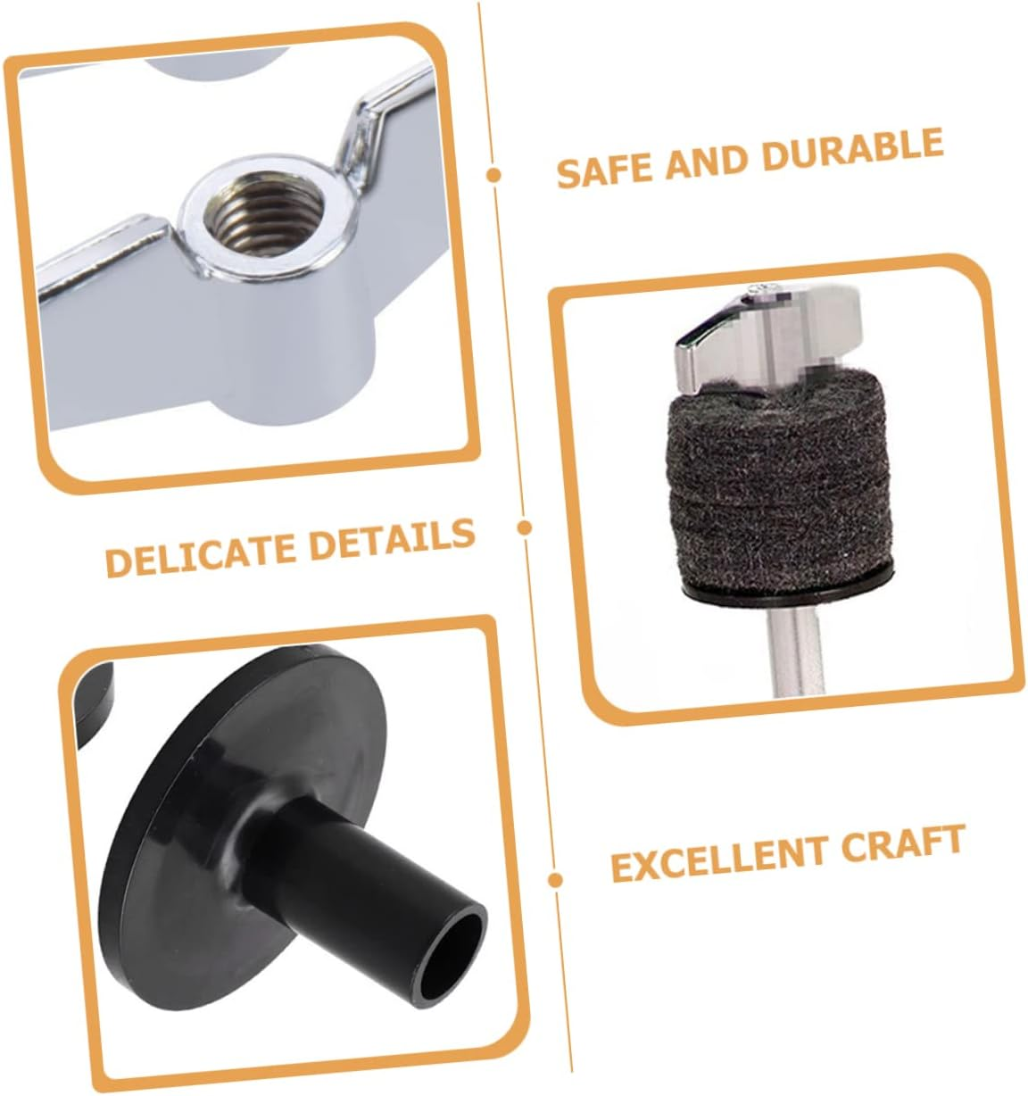 WESIEVYA 1 Set Drum Felt Pad Drum Practice Pad Kit Cymbal Cleaner Quick Release Cymbal Nut Hi Hat Clutch Buffing Polishing Wheel Drummer Performance Supply Grey Metal image number 2