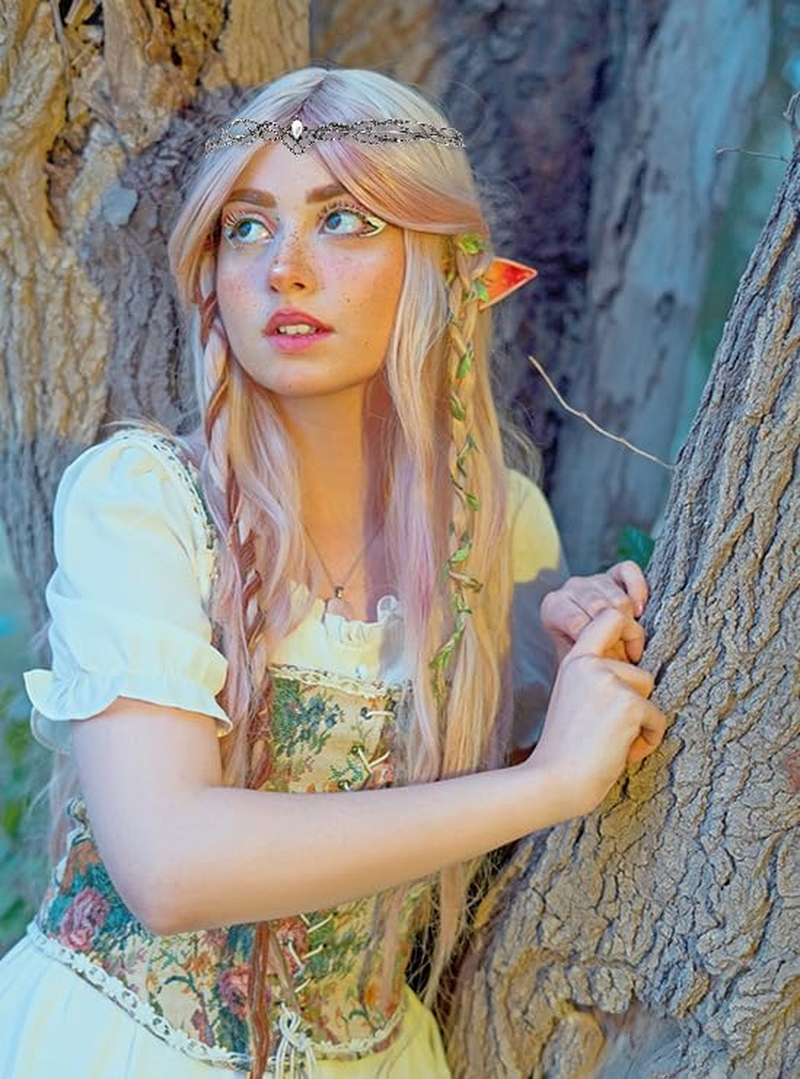 ANBALA Rhinestone Fairy Crown for Women Crystal Elf Crown Circlet Costume Headwear for Men Renaissance Headpiece for Birthday Party Cosplay Halloween - Silver-2 image number 5