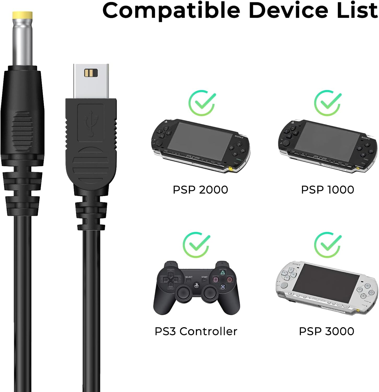 120CM USB PSP Charger Cable for PSP 1000/2000/3000/PS3 Charging Cable, 3.9Ft 2 in 1 USB Data Charger Cord Lead image number 2