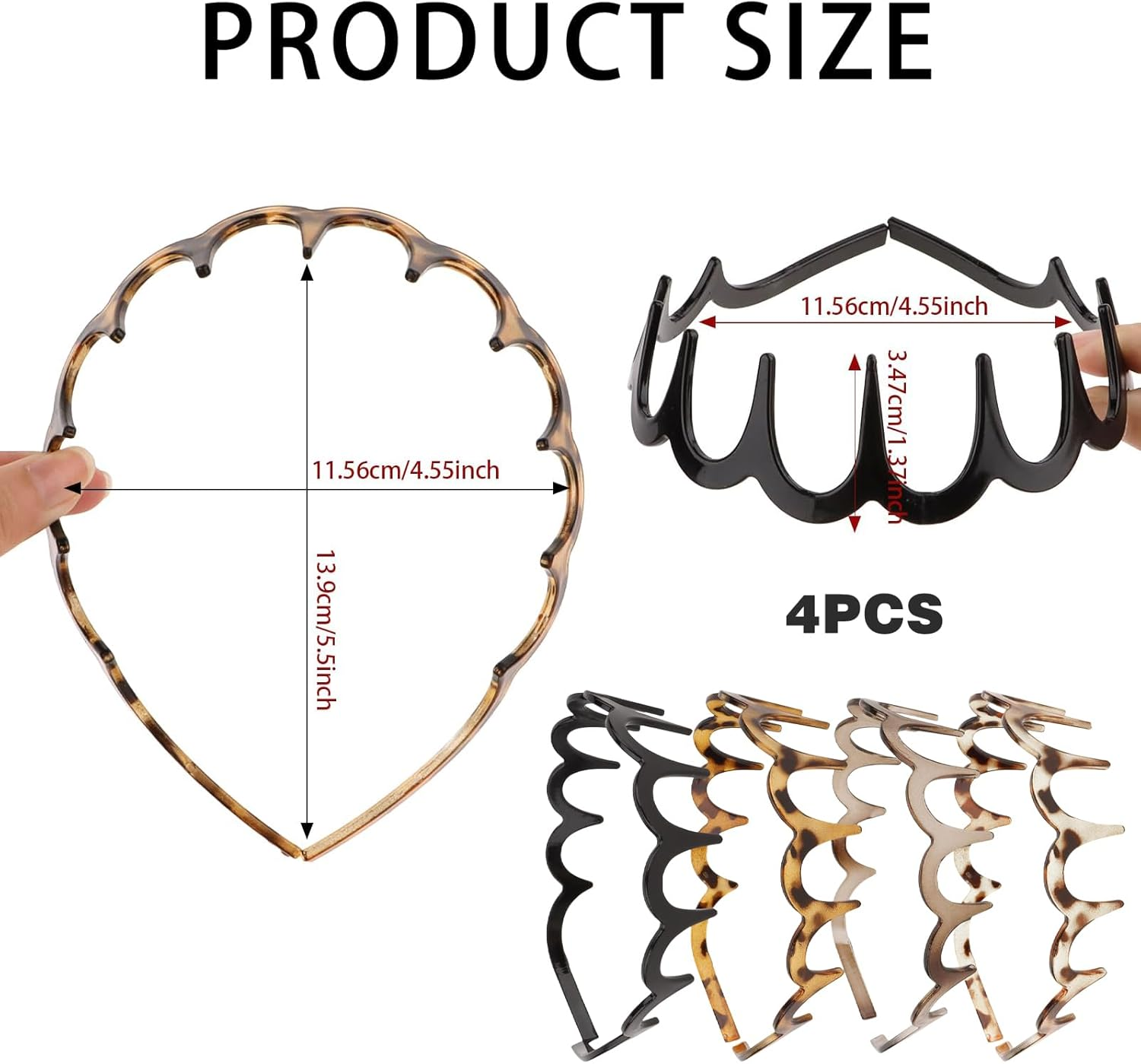 TELAIN 4-Pack Zigzag Headbands for Women, Girls and Men, Plastic Hair Clips with Teeth, Thin Zigzag Headbands, Non-Slip, Black Comb Hair Clips, Hair Accessories (Style 4) image number 1