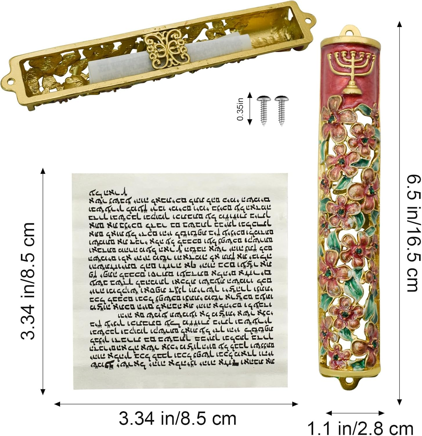 Mrmrkura Mezuzah with Scroll for Door, Enamel&Zinc Alloy Blessing Mezuzah Case, Colored Painted Mezuzha Scroll Kosher for Jewish Gifts/Jewish Decor, Christmas (Red and Gold) - Bright Green image number 3