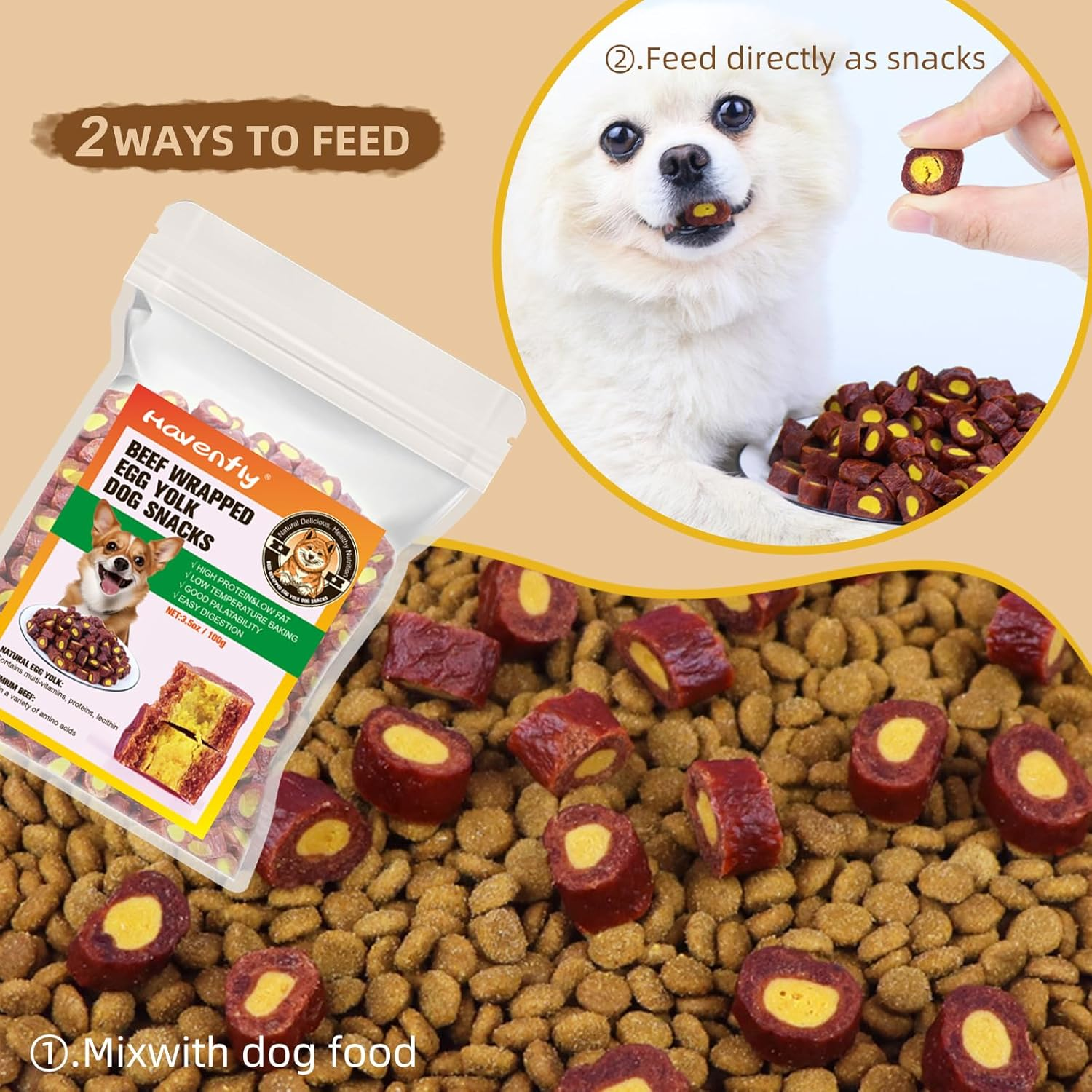Beef & Egg Yolk Dog Treats, Natural-Ingredient Dog Treats, Healthy Tasty Training Snacks (100G)