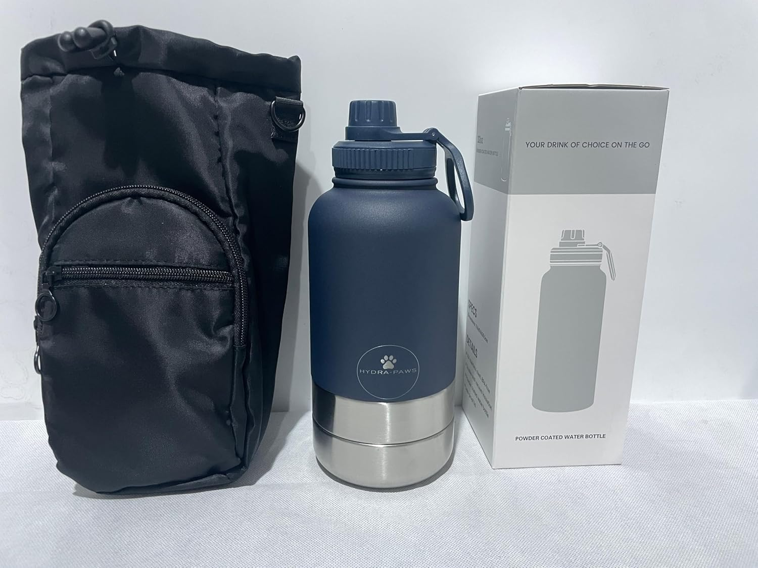 Hydra-Paws Pets Double Wall Vacuum 32Oz Insulated Stainless Steel 3 in 1 Water Bottle (Navy Blue, 32Oz) - Black image number 3