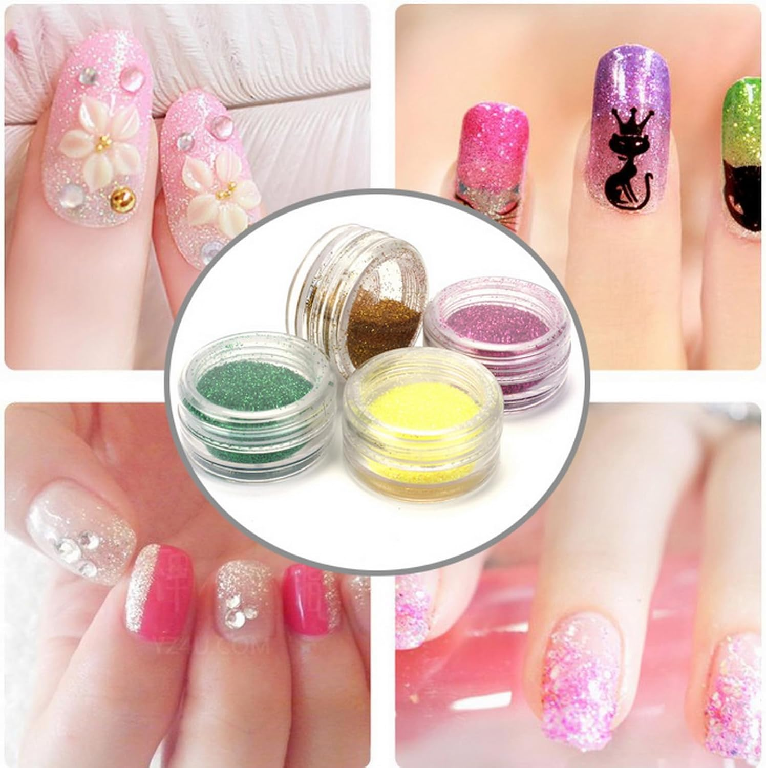 GYB 12 Pcs Mixed Color Nail Art Acrylic Glitter Powder DIY Decoration Uv Acrylic Gel Tips image number 2