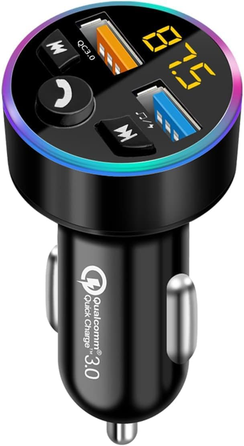 FM Transmitter, FM Transmitter Car, Bluetooth 5.0 Car Radio Audio Adapter MP3 Player with QC3.0 + 2.4 a Dual USB Charging Port, Support for Hands-Free Calling, U Disk, Voltage Detection, Ambient Light image number 4