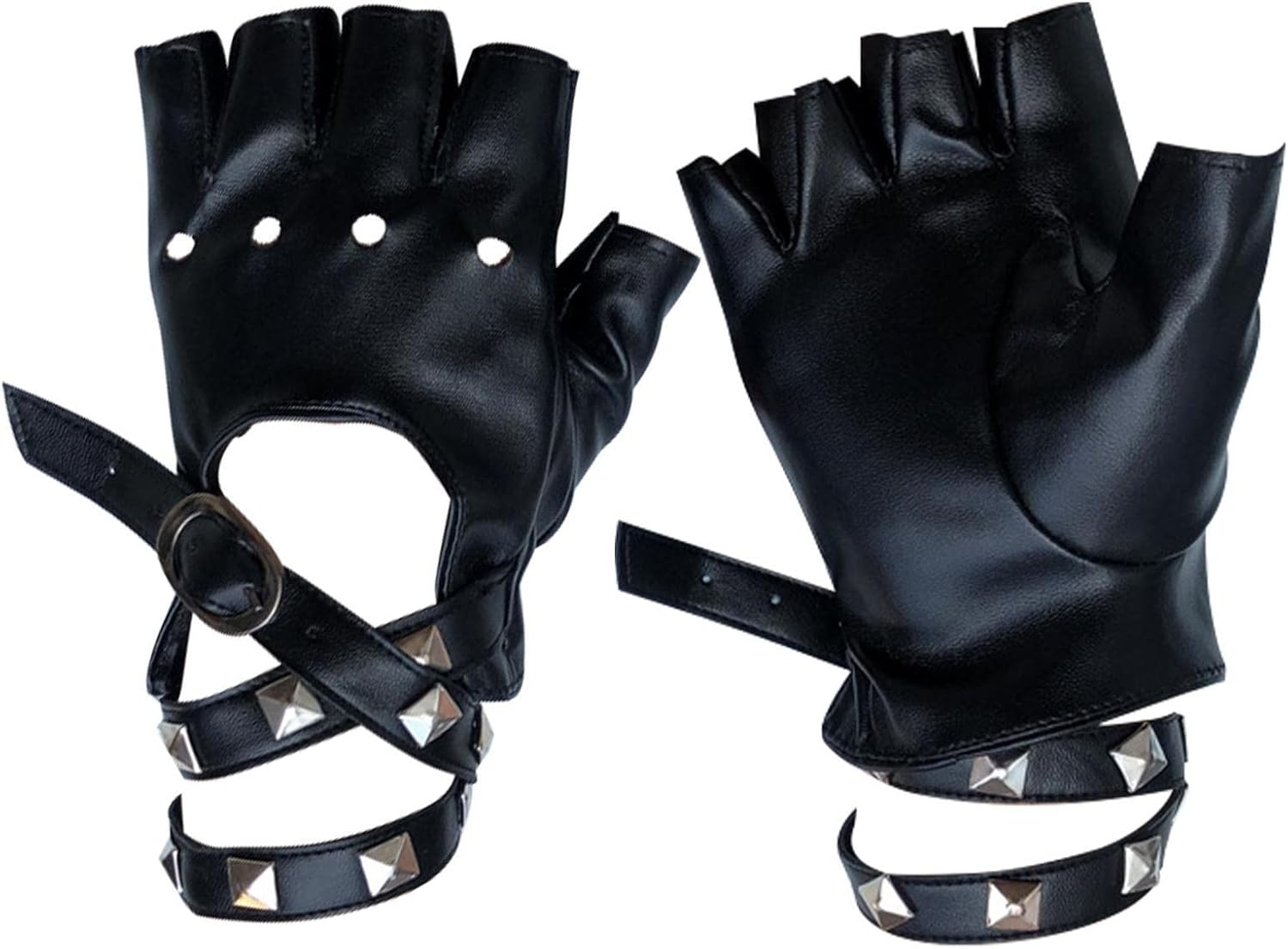 Punk Gloves,Hollow Rivet Fingerless Black Gloves | Kids PU Leather Fingerless Gloves, Outdoor Sports Cycling Cosplay Performance Half Finger Glove for Boys,