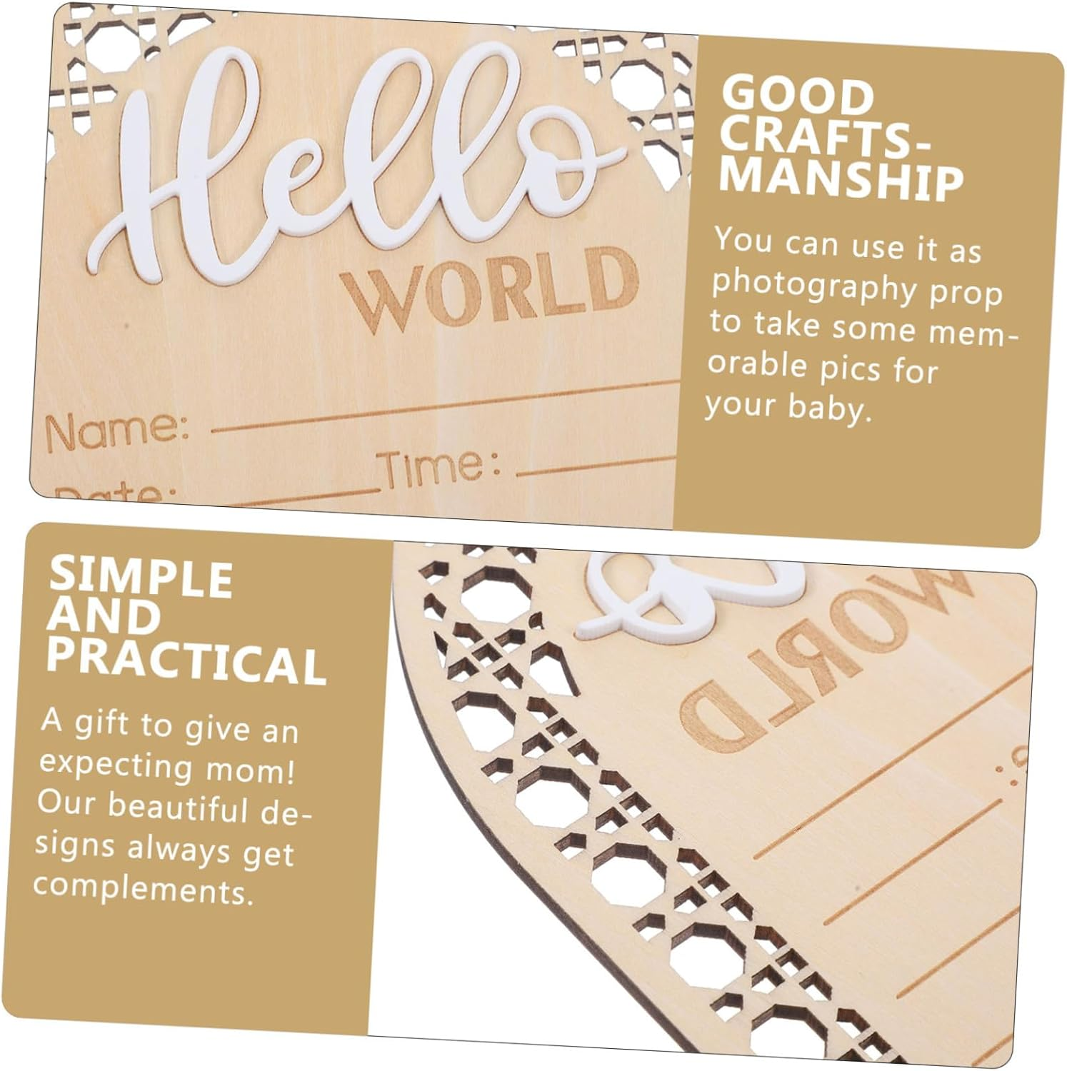 YARNOW Wooden Baby Announcement Sign 2Pcs Newborn Birth Announcement Nursery Name Signs for Baby Shower Hospital Photo Props