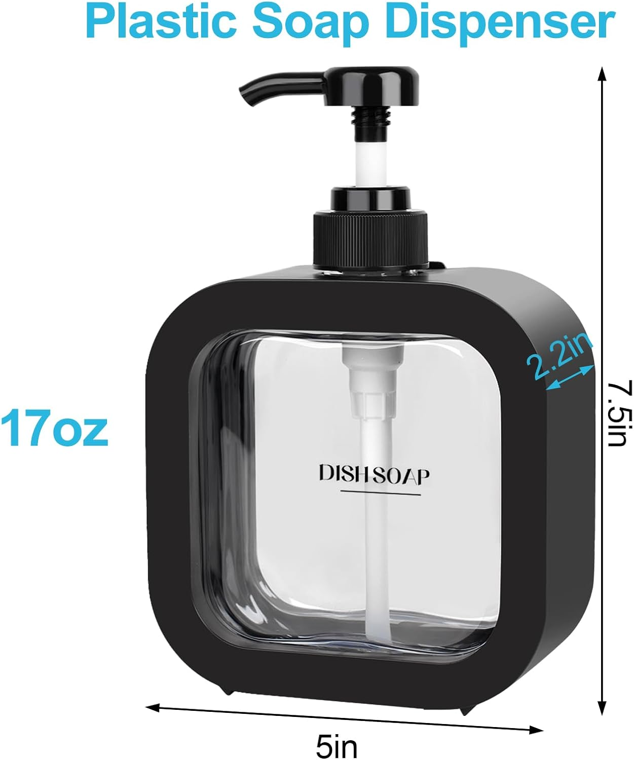 Richenda Hand Soap Dispenser Bathroom, Modern Dish Soap Dispenser for Kitchen Sink, Small Plastic Soap Dispenser for Body Wash, Shampoo, Hand Sanitizer, Lotion Dispenser-500Ml/500Ml - Black