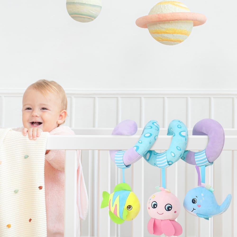 Baby Activity Spiral Plush Car Seat Toys, Stroller Bar Toys with Bell for Boy or Girl(Ocean) image number 5