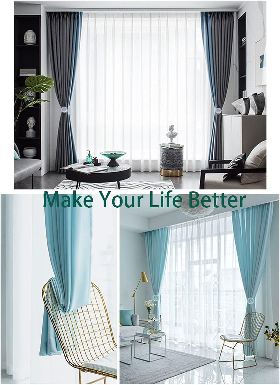 Magnetic Tiebacks for Curtains, 2 Pack Sparkling Crystal Flower Curtain Tiebacks Curtain Buckle Clips with High-Elastic Spring Wire for Home Office Decoration (Yellow) - Green image number 7