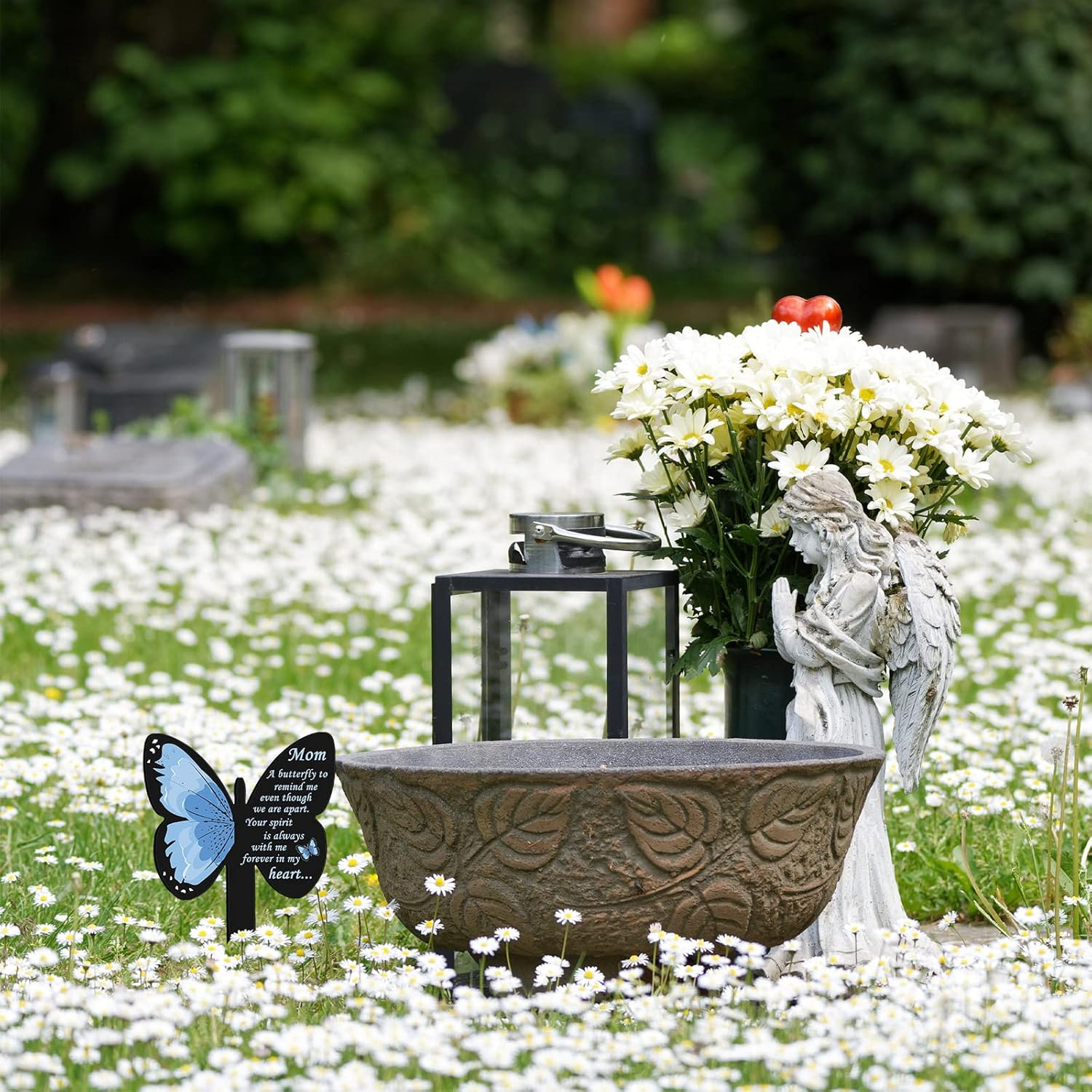 Geosar Mom Memorial Stakes Cemetery Grave Plaque Stake Markers Memorial Butterfly Plaques for Outdoors Sympathy Garden Stake Acrylic Waterproof Garden Grave Decoration(Elegant Style) image number 6