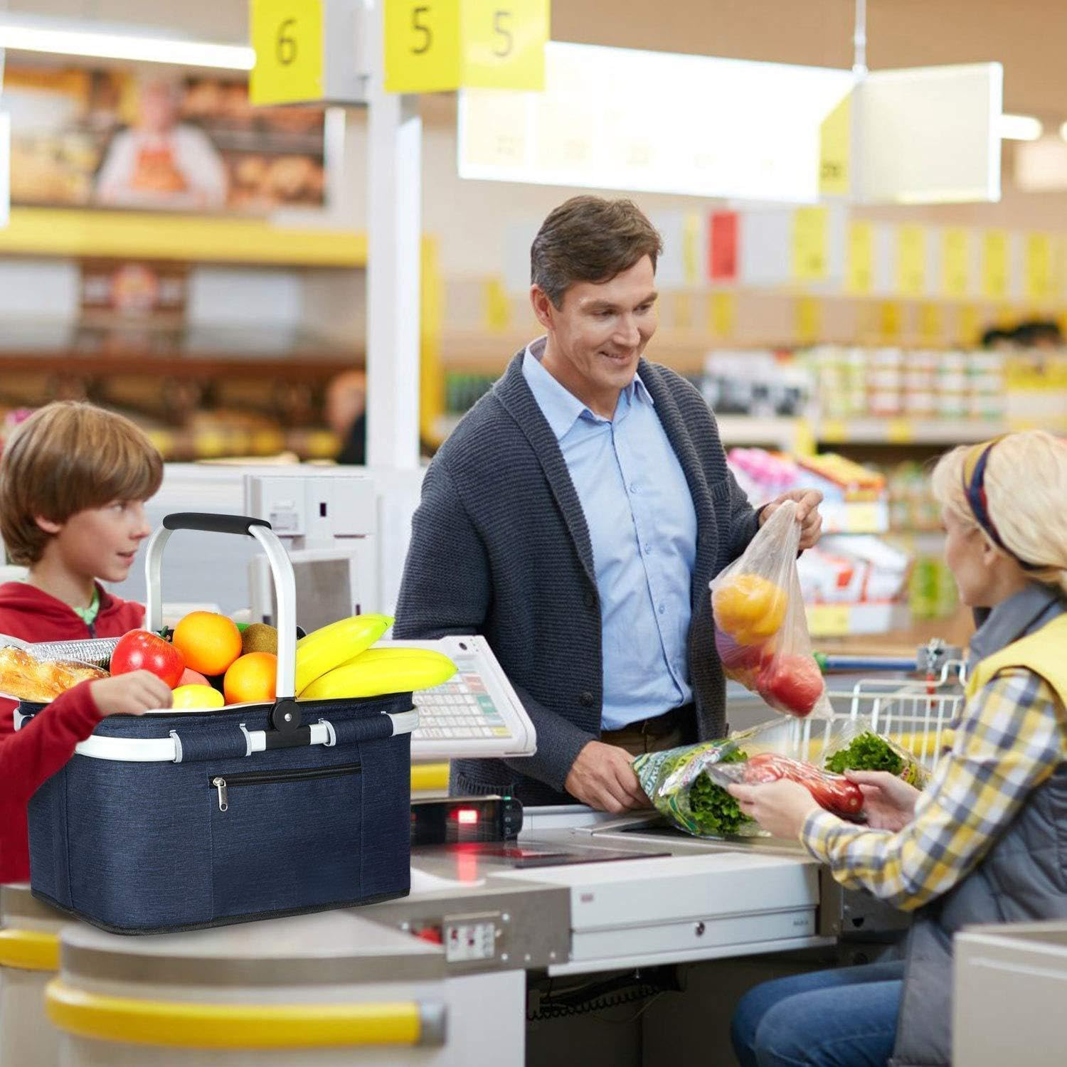 Insulated Picnic Basket - Foldable Cooler Bag with Aluminium Frame & Soft Grip Handle - Collapsible Grocery Basket, Market Tote, Lunch Bag for Family Picnics & Shopping image number 6