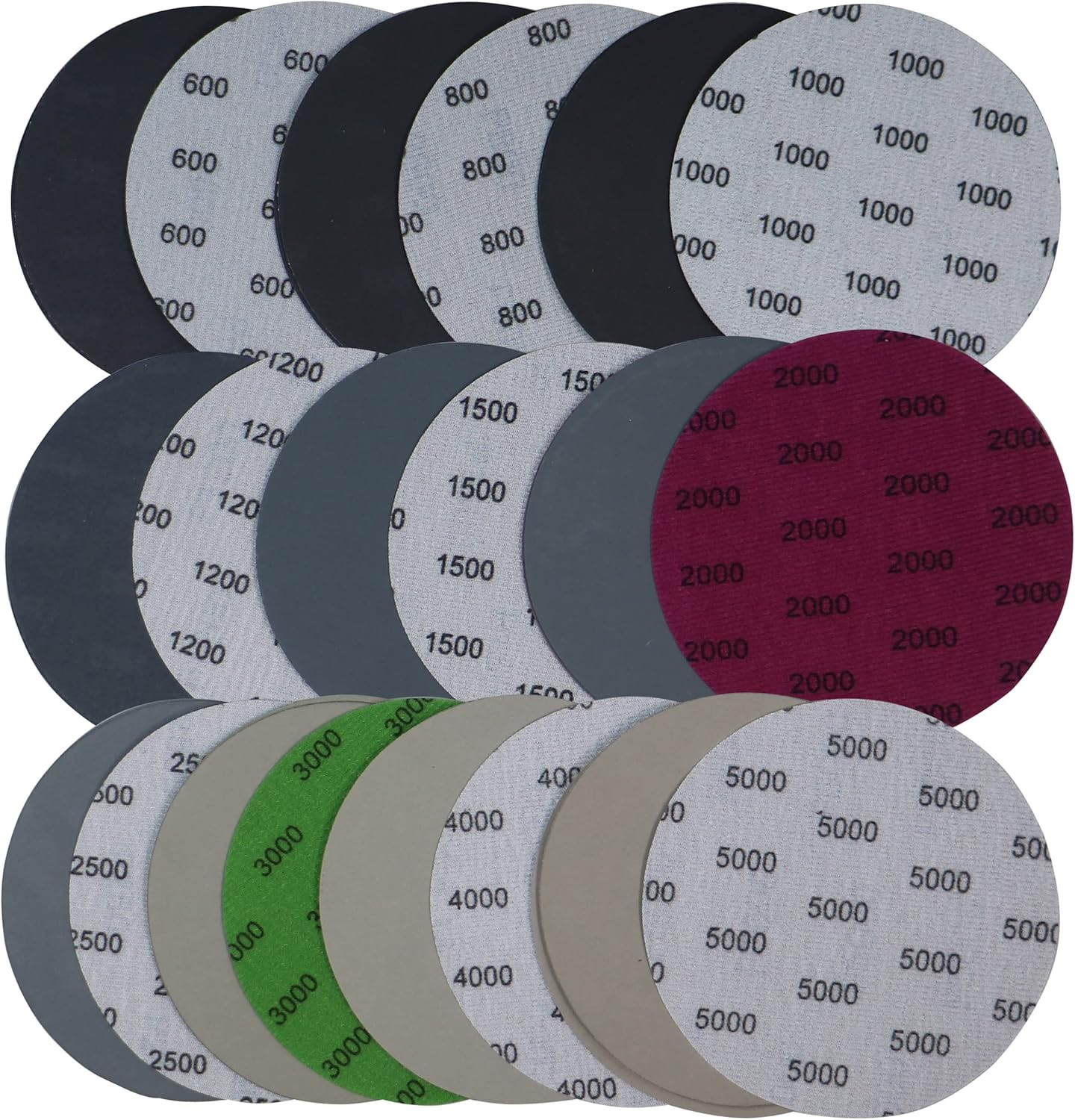 Freletry 5 Inch 30PCS #600-#5000 Hook and Loop Wet Dry Sanding Discs 600/800/1000/1200/1500/2000/2500/3000/4000/5000 Grit Compatible for Random Orbital Sander (30 PCS 5 Inch #600-#5000 Grit) image number 2