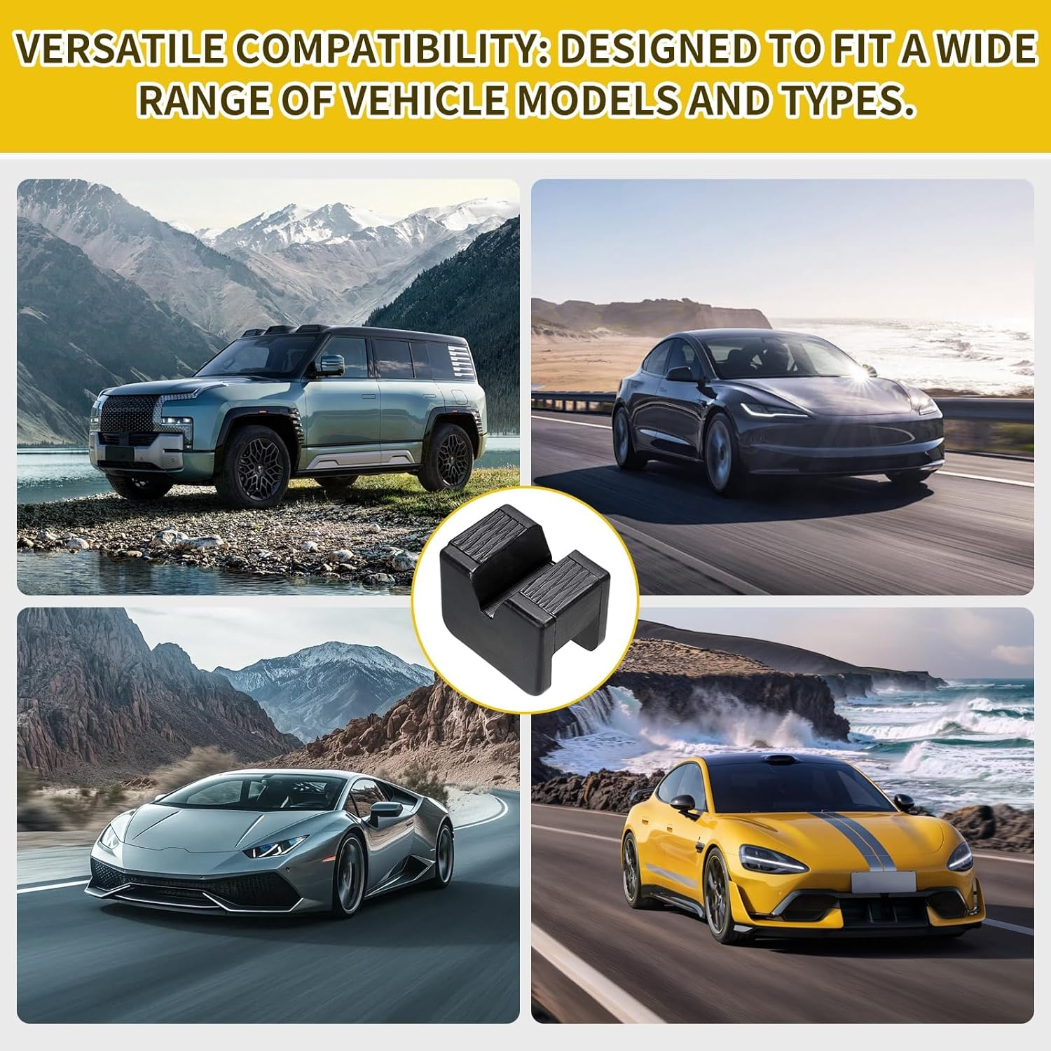 Jack Stand Pads, 4 Pcs 3 Ton Jack Pad Adapter, Universal Rubber Slotted Frame Rail Pinch Welds Protector Pad for Jack Stand Support Lift, Car Accessories for Sedan, SUV and More (Black) image number 3