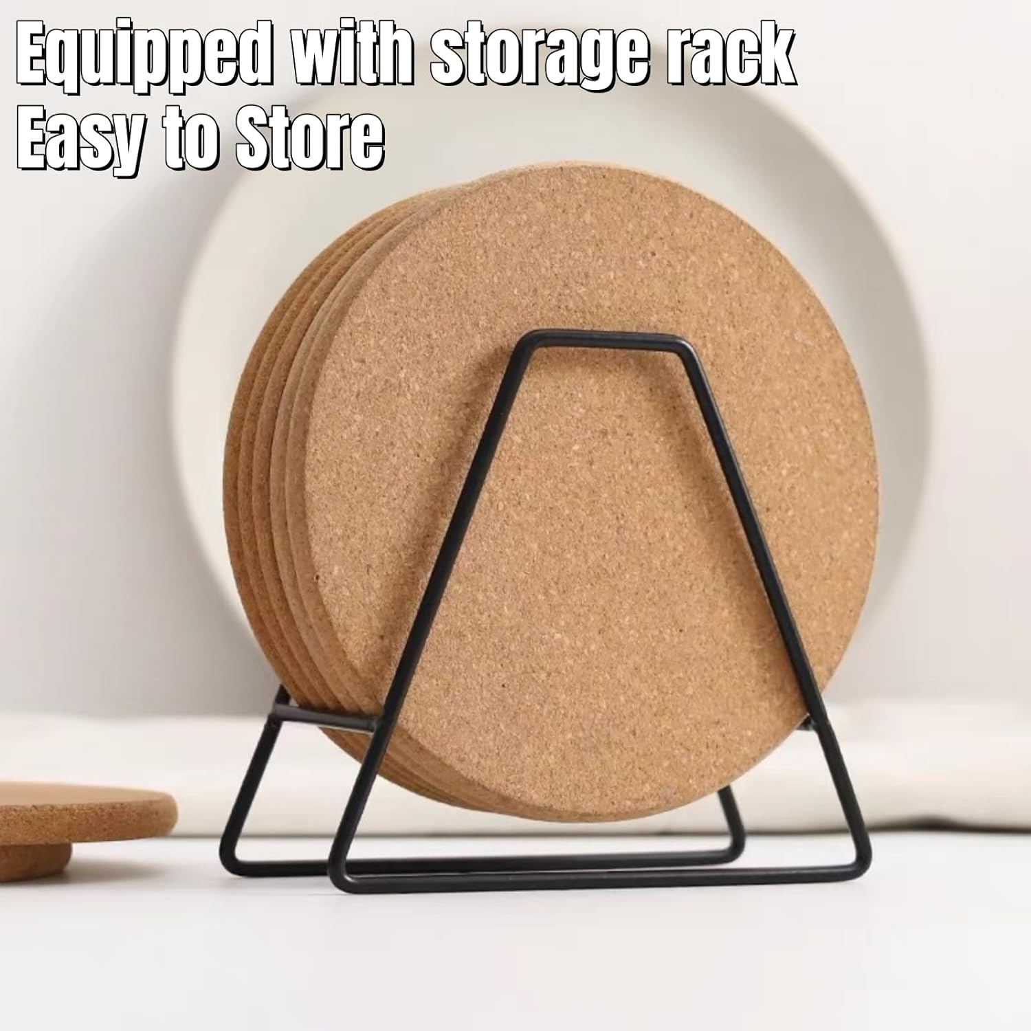 Cork Trivet for Hot Dishes, 5 Pack round Cork Coaster with 1 Pcs Plate Holder Organizer, High Density Thick Heat Resistant Cork Trivets for Hot Pots Table Countertop image number 5