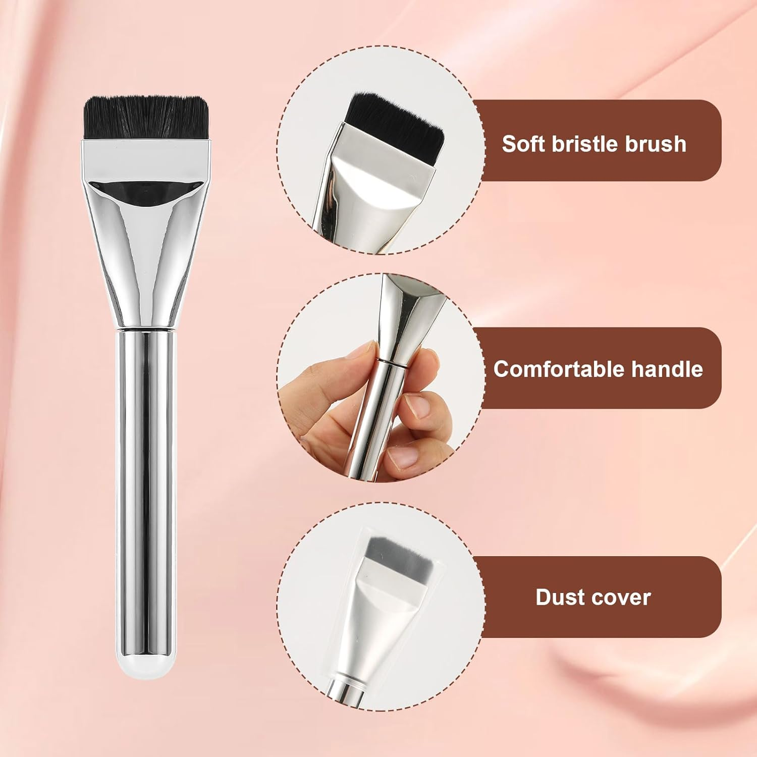 Pack of 2 Flat Foundation Brushes, Ultra Thin Makeup Brush for Liquid Foundation Silver Soft Brush Portable Makeup Face Brush Tool for Salon Home Travel image number 4