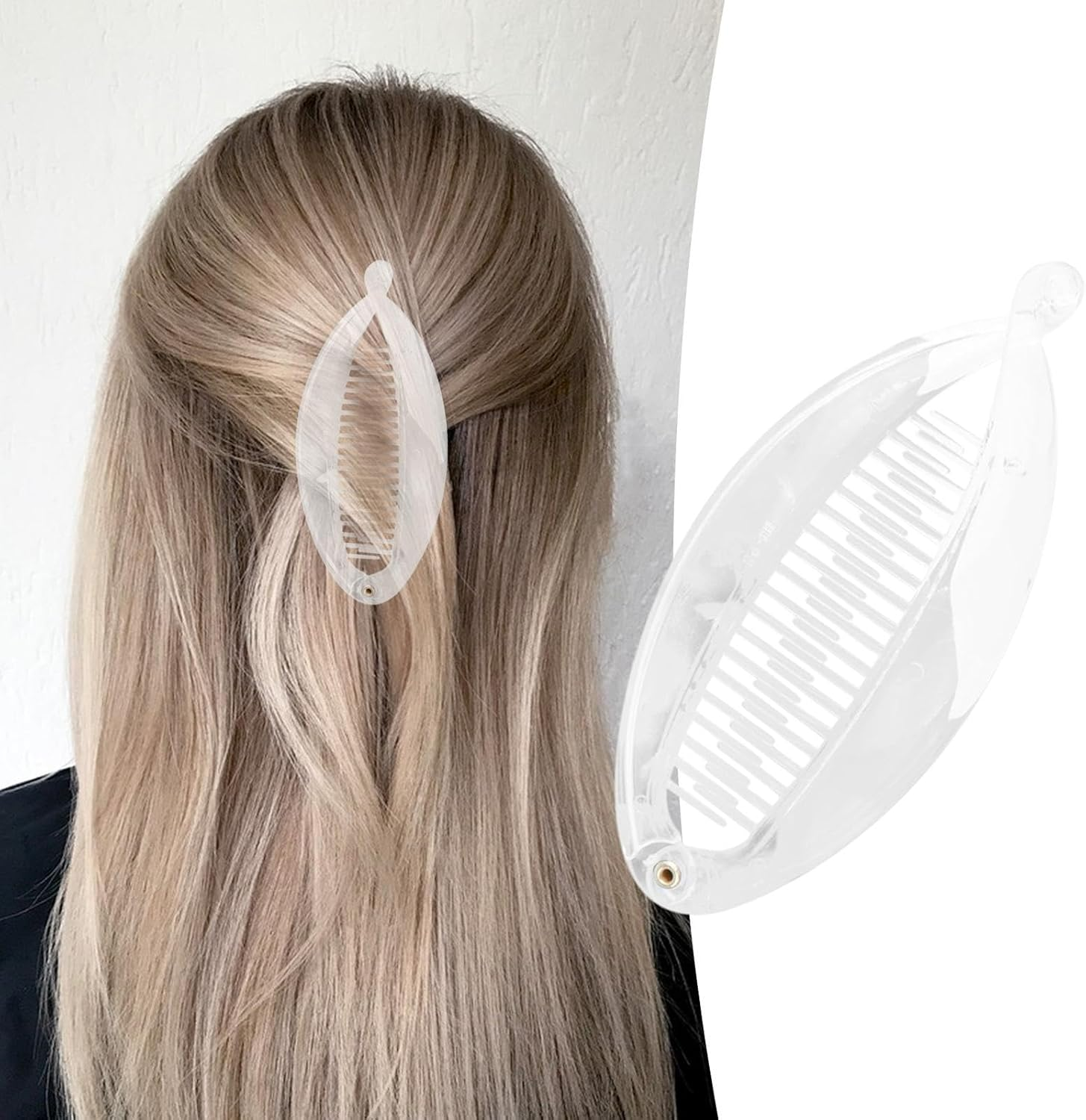 Frediuo Banana Hair Clip for Thin Hair,Classic Hair Barrette,Fashion DIY Hair Hair Accessories,Fishtail Banana Hair Clip,Hair Clamp, Clear image number 1