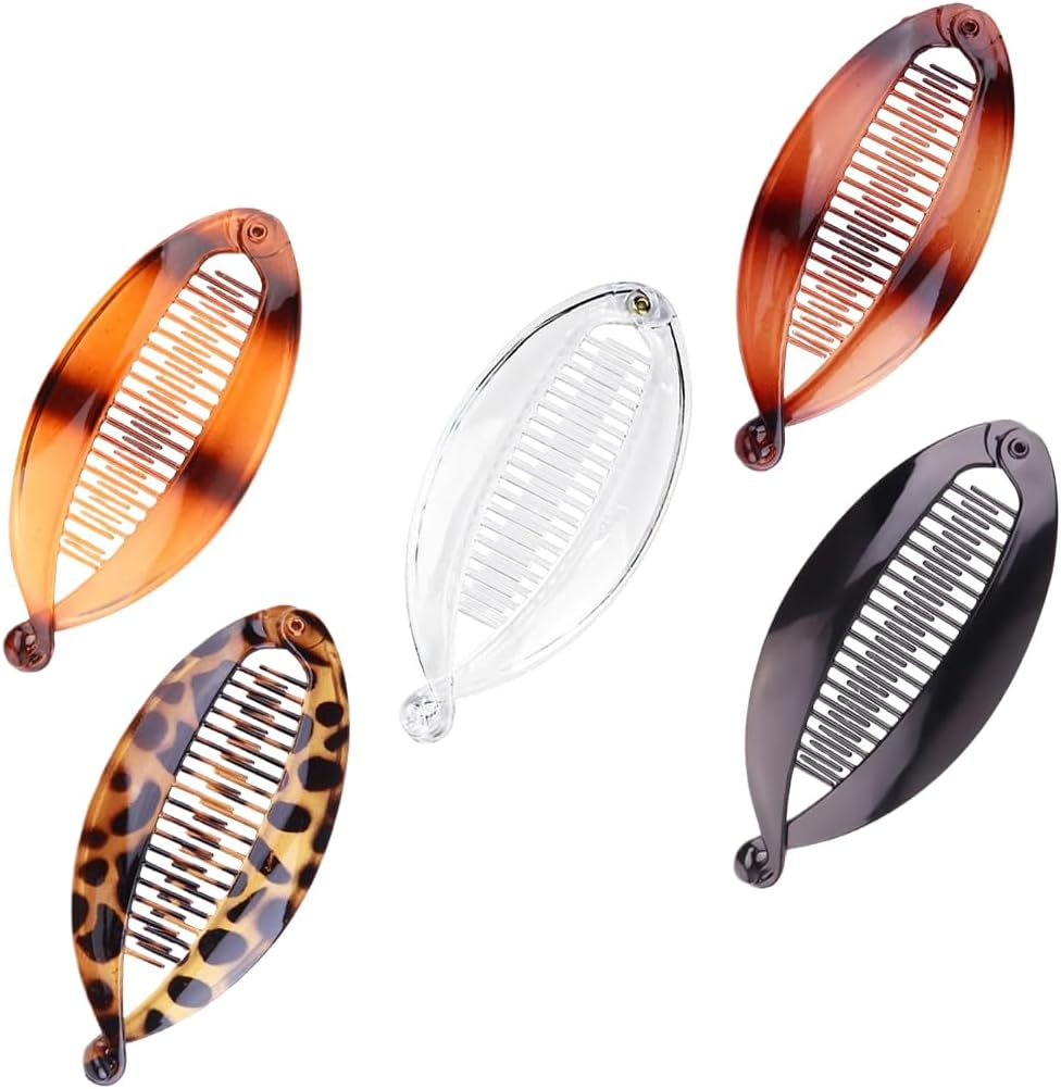 Pack of 5 Vintage Fishtail Hair Clips, Banana Clips, Non-Slip Hair Clip, Curly or Straight Hair, for Decoration or Solid Hair