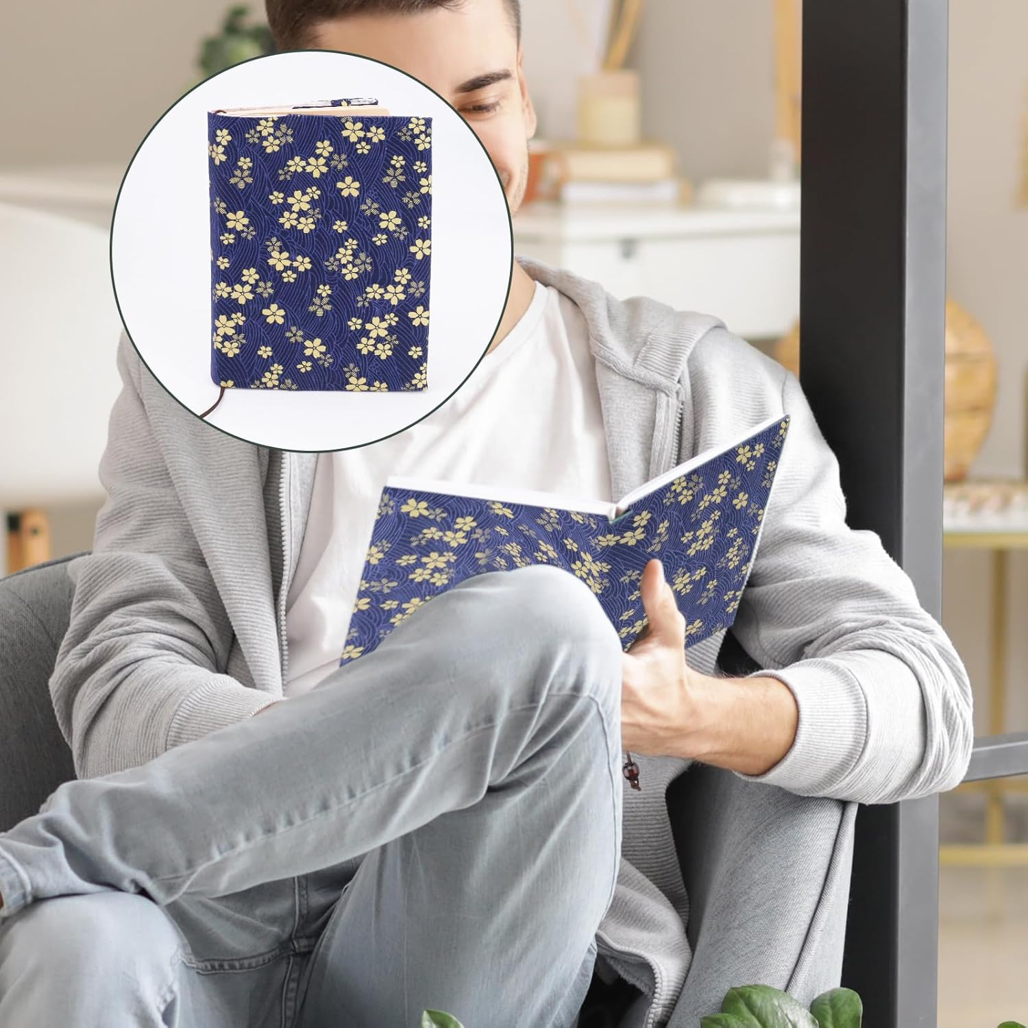 A5 Size Paperback Book Cover Protector, Adjustable Canvas Book Sleeve for Reading Lovers, Floral Print Soft Cloth Notebook Cover for Hardcover Bible Journal Textbook (Style A, A5) image number 3