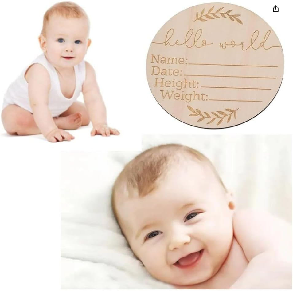 5.9In Wooden Announcement Sign, Wooden Newborn Announcement Sign for Hospital, Name Sign Hello World Newborn Welcome Sign for Hospital Photo Prop Shower Nursery Gift image number 4