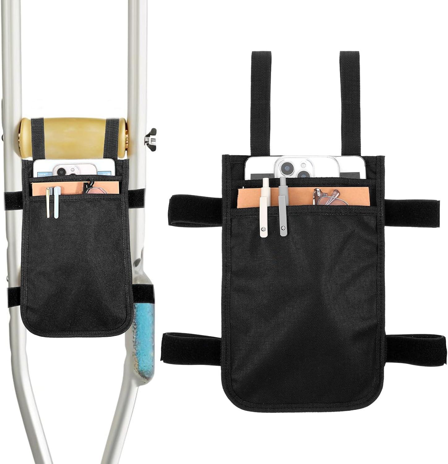 Crutch Bag, Portable Crutch Storage Organizer with 2 Pockets Lightweight Crutch Accessories Storage Pouch for Underarm Crutches Phone Wallets Keys Water Bottle Lipstick Glasses image number 4