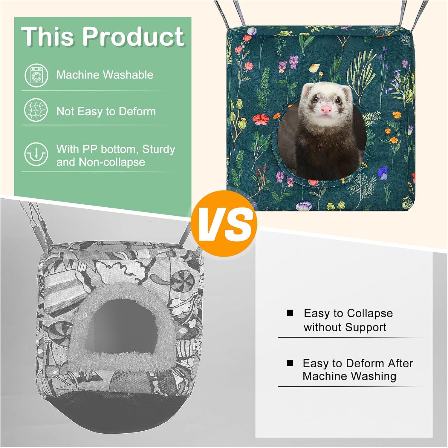 Hedgeink Hamster Hammock House 4Pack Rat Cage Accessories Washable Guinea Pig Bed Hideout Soft Ferret Hanging Nest Swing Small Animals Bedding Hut for Chinchilla Sugar Glider Squirrel image number 1