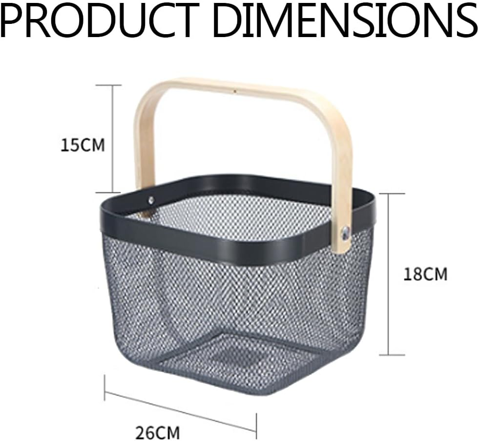 2 Pack Metal Mesh Steel Basket, Square Wire Basket with Handle Storage Organizer Basket, Garden Harvest Basket Fruit Basket for Kitchen Garden Picnic Collect Vegetables (Black) - Green image number 5