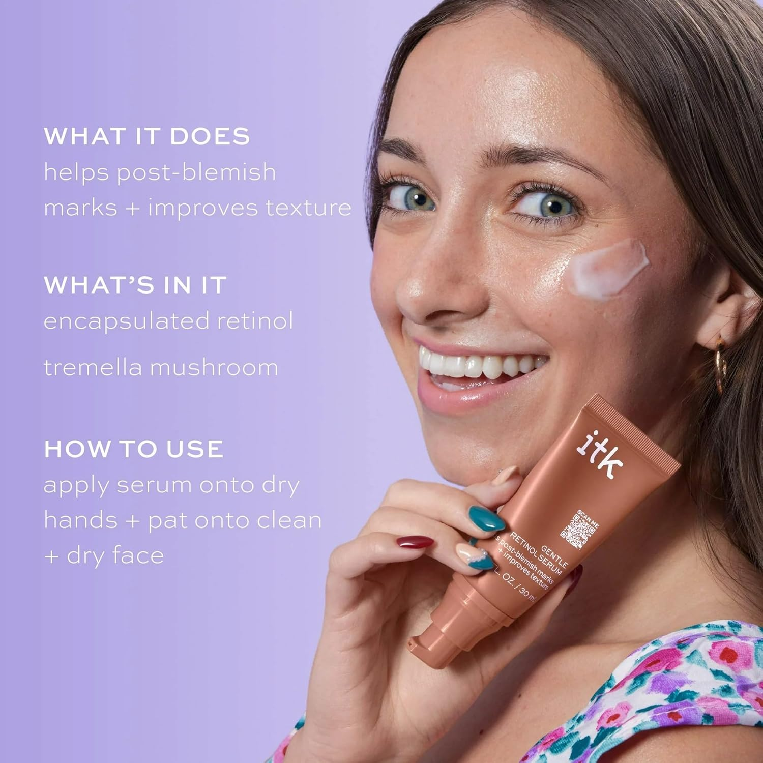 ITK Skincare Gentle Hydrating Nightly Retinol Facial Serum for All Skin Types, 1 Oz image number 2