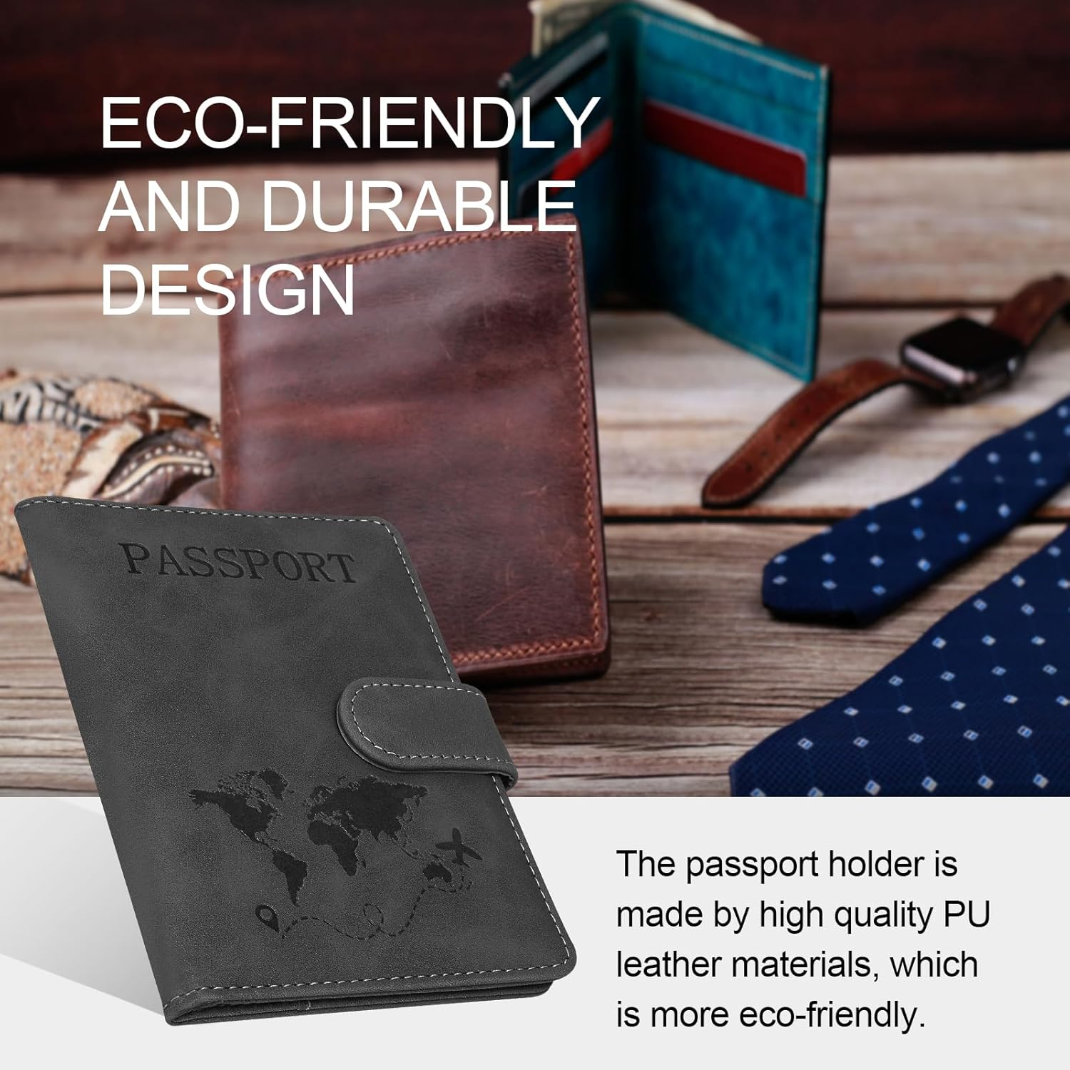 Sovirose Card Wallet, RFID Blocking Credit Card Holder, Leather Travel Passport Wallet, Wallet for ID Cards, Cash for Men, Women, Black, 4.17 Inch X 5.7 Inch, Passport Wallet with Magnetic Buckle image number 2