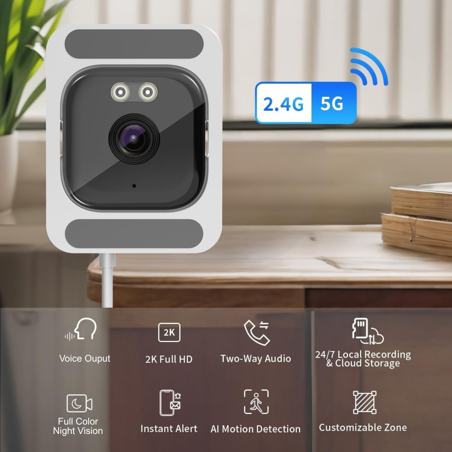 3MP 2K Window Camera, Dual Band Wifi Indoor Security Camera with Starlight Night Vision, 24/7 Recording, 2.4M Cable,No Drilling Required, Easy Installation image number 4