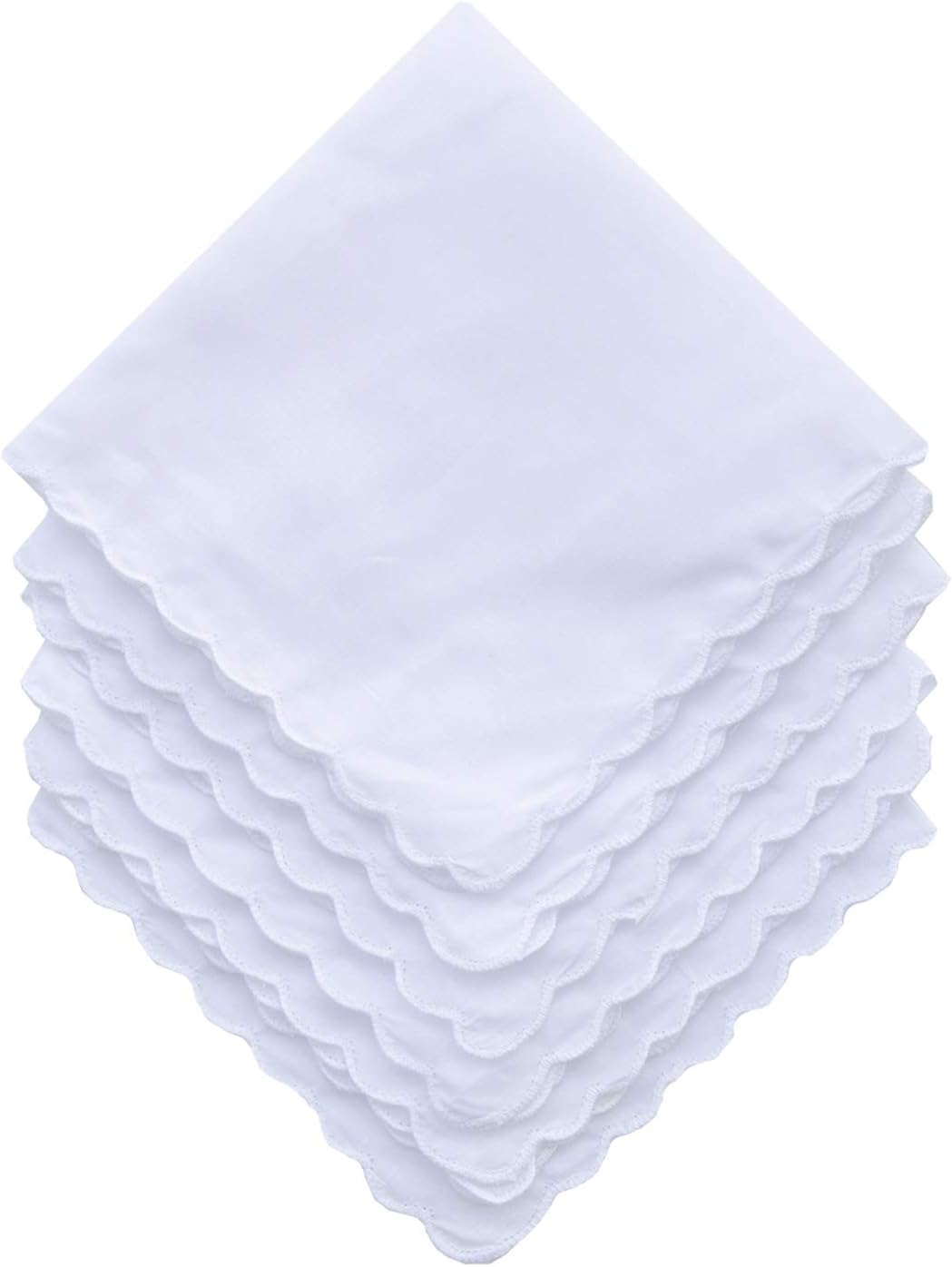 La Closure White Cotton Scalloped Edge Handkerchiefs Hankies -Square 30Cm image number 6