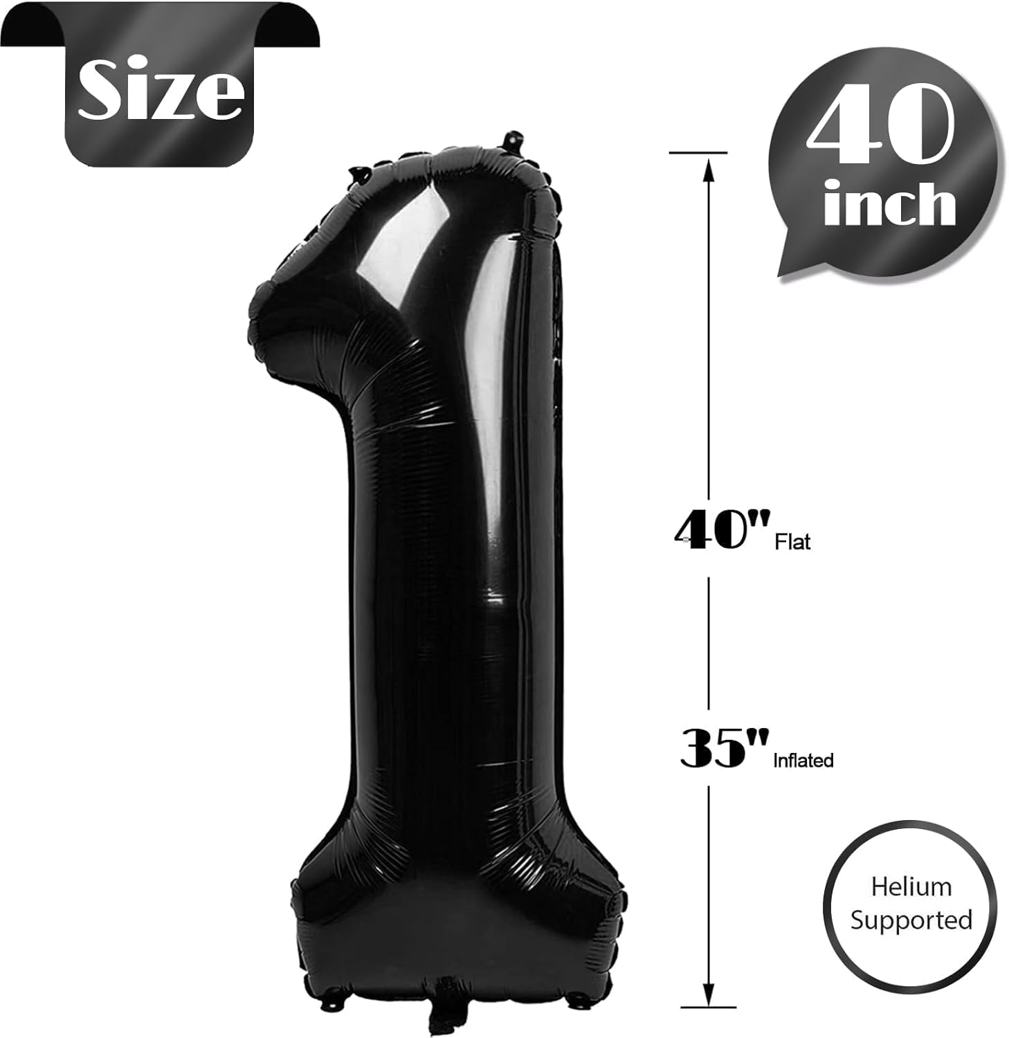 40-Inch Black Number 1 Balloon &ndash; Giant Helium Balloon for First Birthday, 10Th, 21St, and Milestone Celebrations &ndash; Large Foil Number Balloon for Party Decorations image number 3