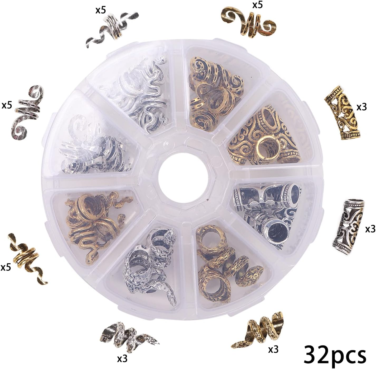 Hair Braiding Beads, DIY Decorative Viking Beard Hair Beads for Parties, Film Festivals, Weddings