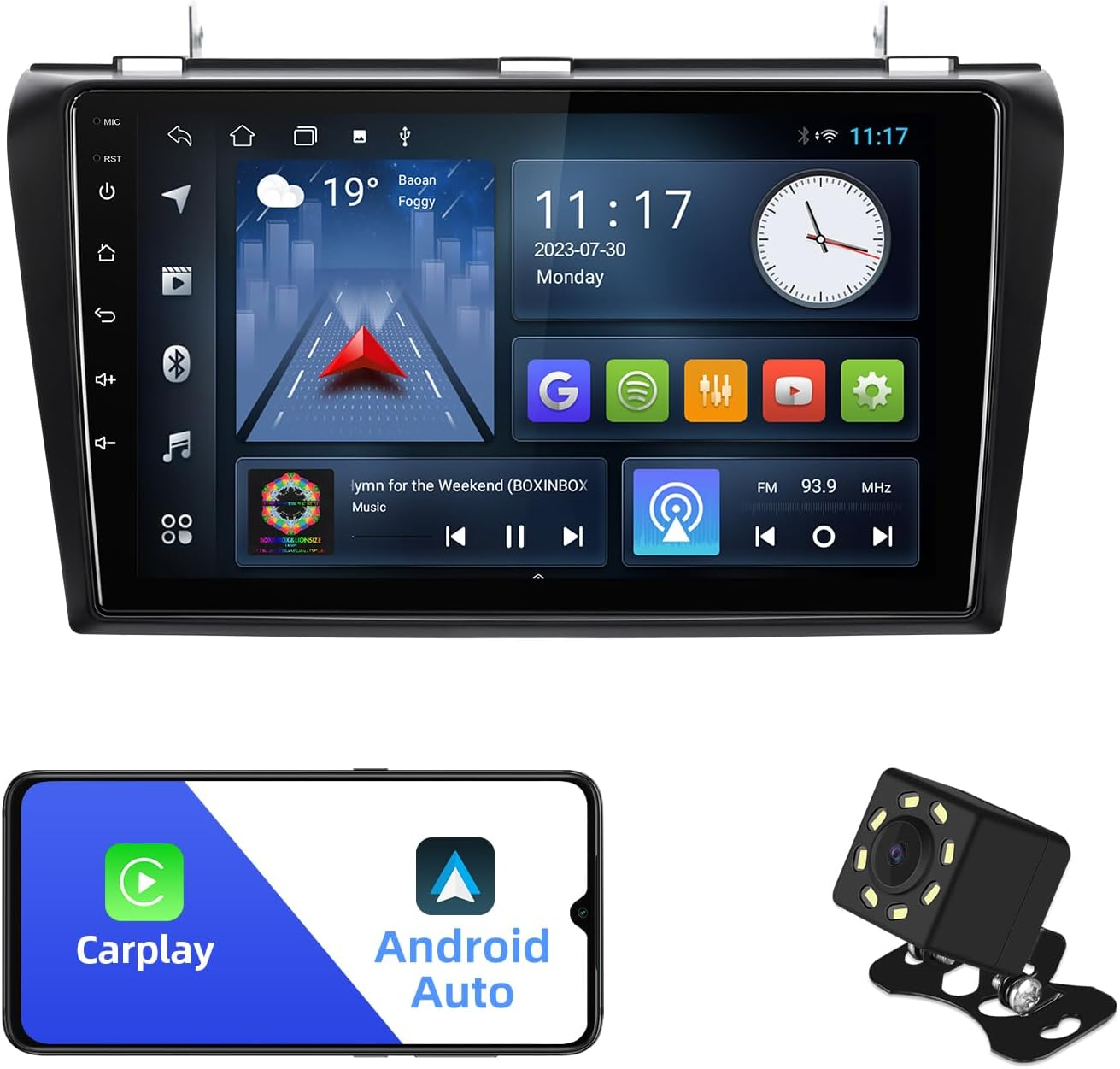 Android 10 Double Din Car Stereo for Mazda 3 2004-2009 with 9 Inch Touchscreen Radio Built-In Wireless Carplay/Android Auto/Gps/Bluetooth/Fm/Aux-In/Steering Wheel Control Backup Camera 2+32G image number 3